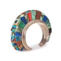 Sterling Silver and Cobblestone Inlay Cuff Bracelet