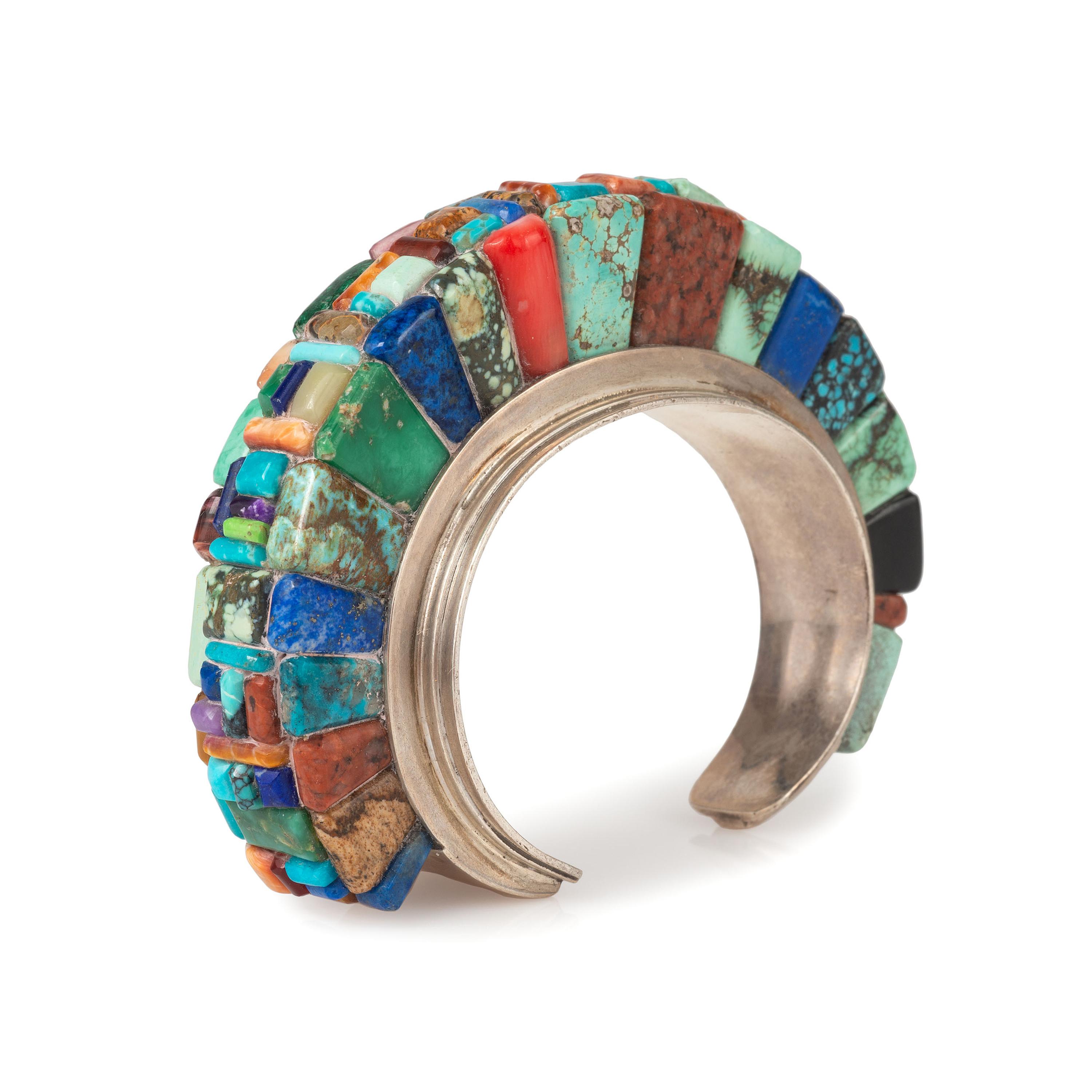 Sterling Silver and Cobblestone Inlay Cuff Bracelet
