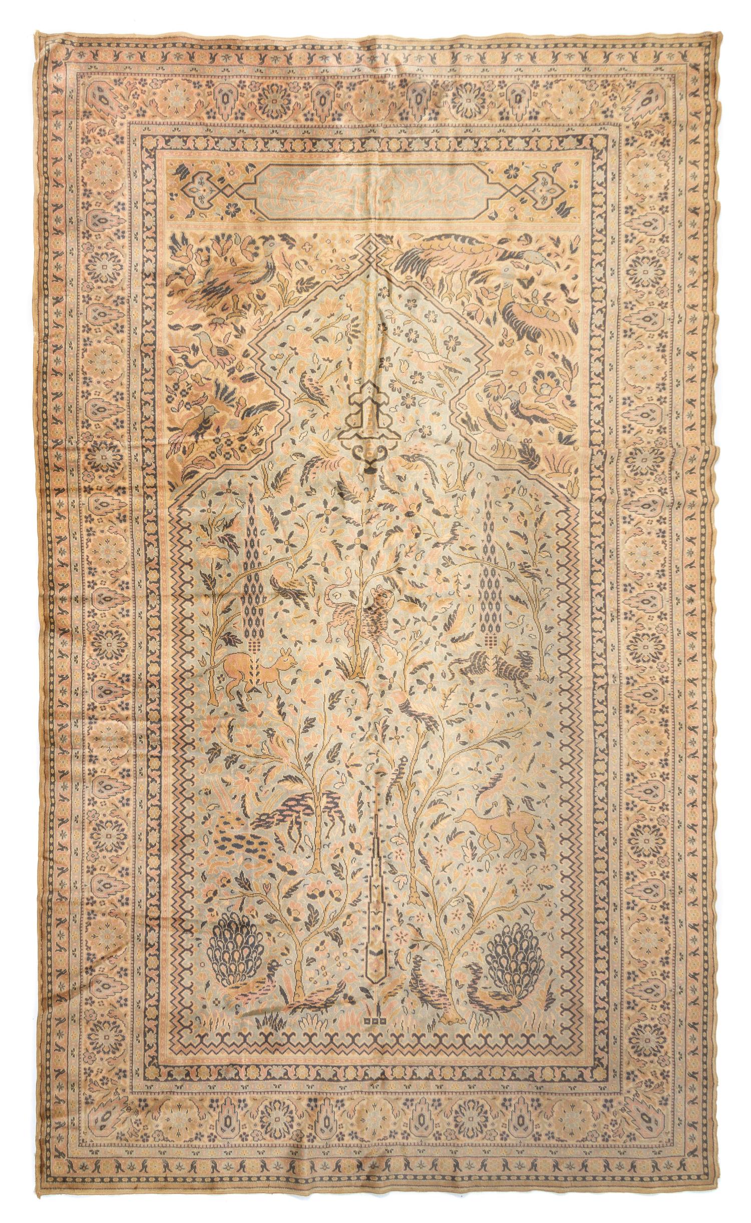 A Persian Silk Prayer Rug, 4 feet 9 inches x 8 feet.