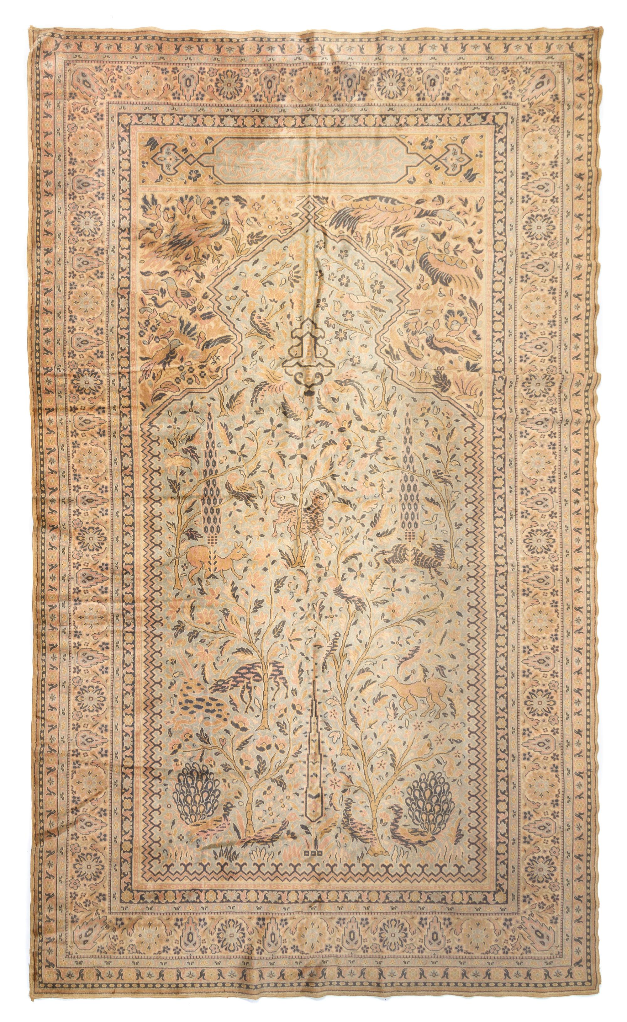 A Persian Silk Prayer Rug, 4 feet 9 inches x 8 feet.