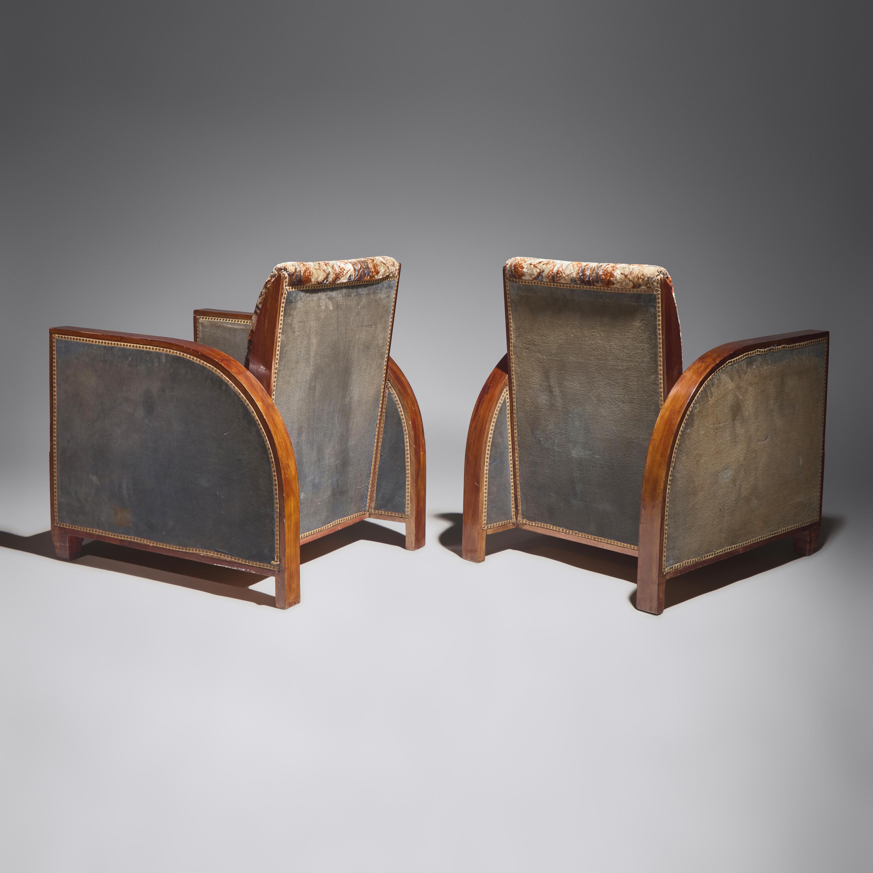 Maurice Dufrêne (French, 1876-1955) — Pair of French Art Deco Modernist Club Chairs, c. 1925
