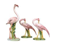 Three Glazed Porcelain Figures of Pink Flamingos Height of tallest 18 3/4 inches — 20TH CENTURY