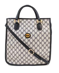 A Gucci Blue Monogram Canvas Square Tote, 12" x 13" x 4"; Strap drop: 20".