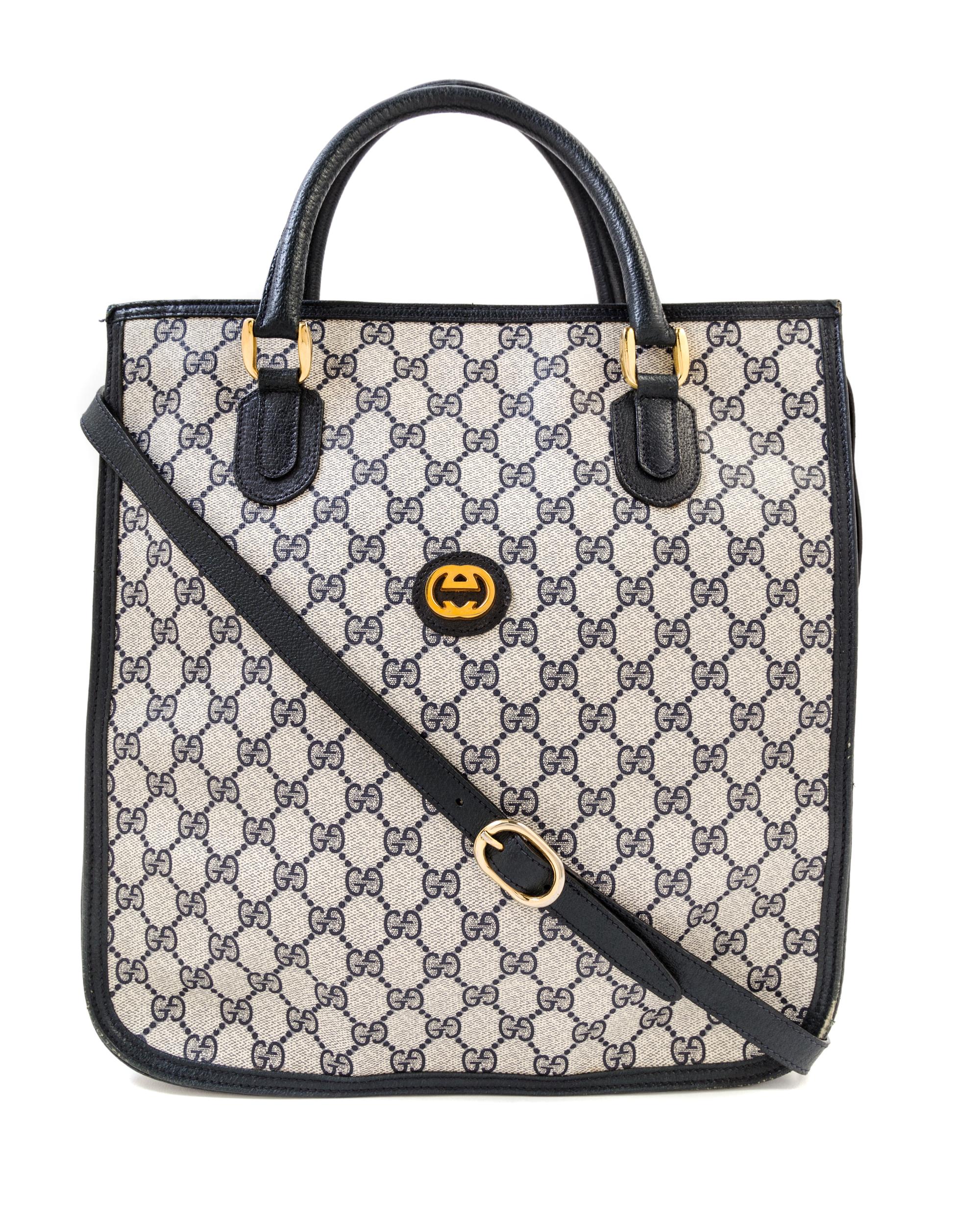 A Gucci Blue Monogram Canvas Square Tote, 12" x 13" x 4"; Strap drop: 20".