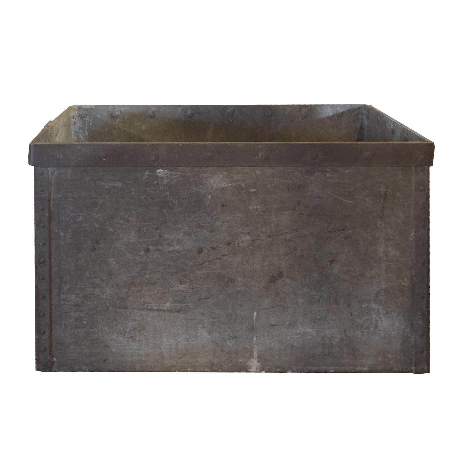 An Iron and Zinc Industrial Bin 25" W x 16" D x 15" H — United States, Early 20th Century