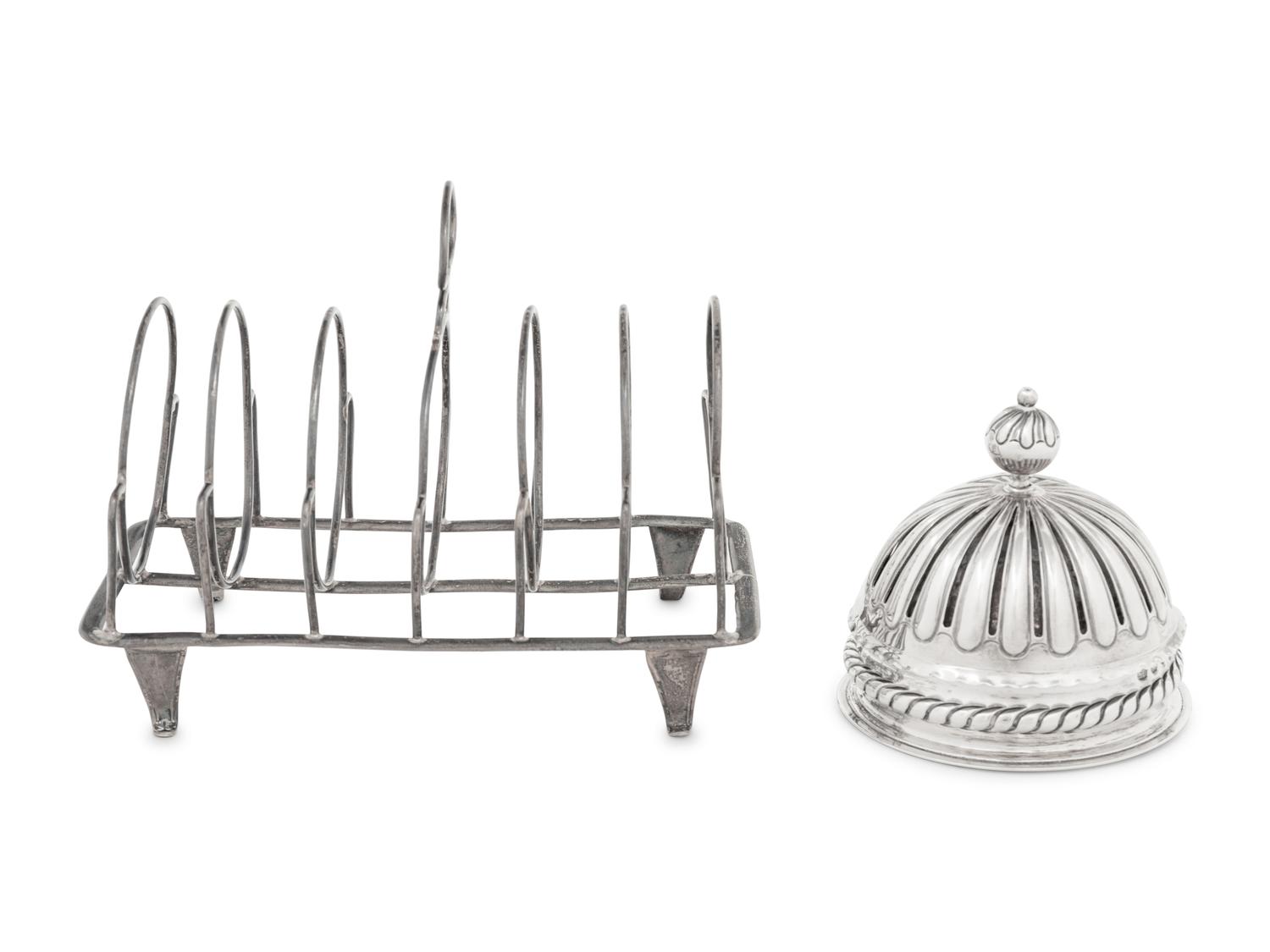An English Silver Dinner Bell and Toast Rack