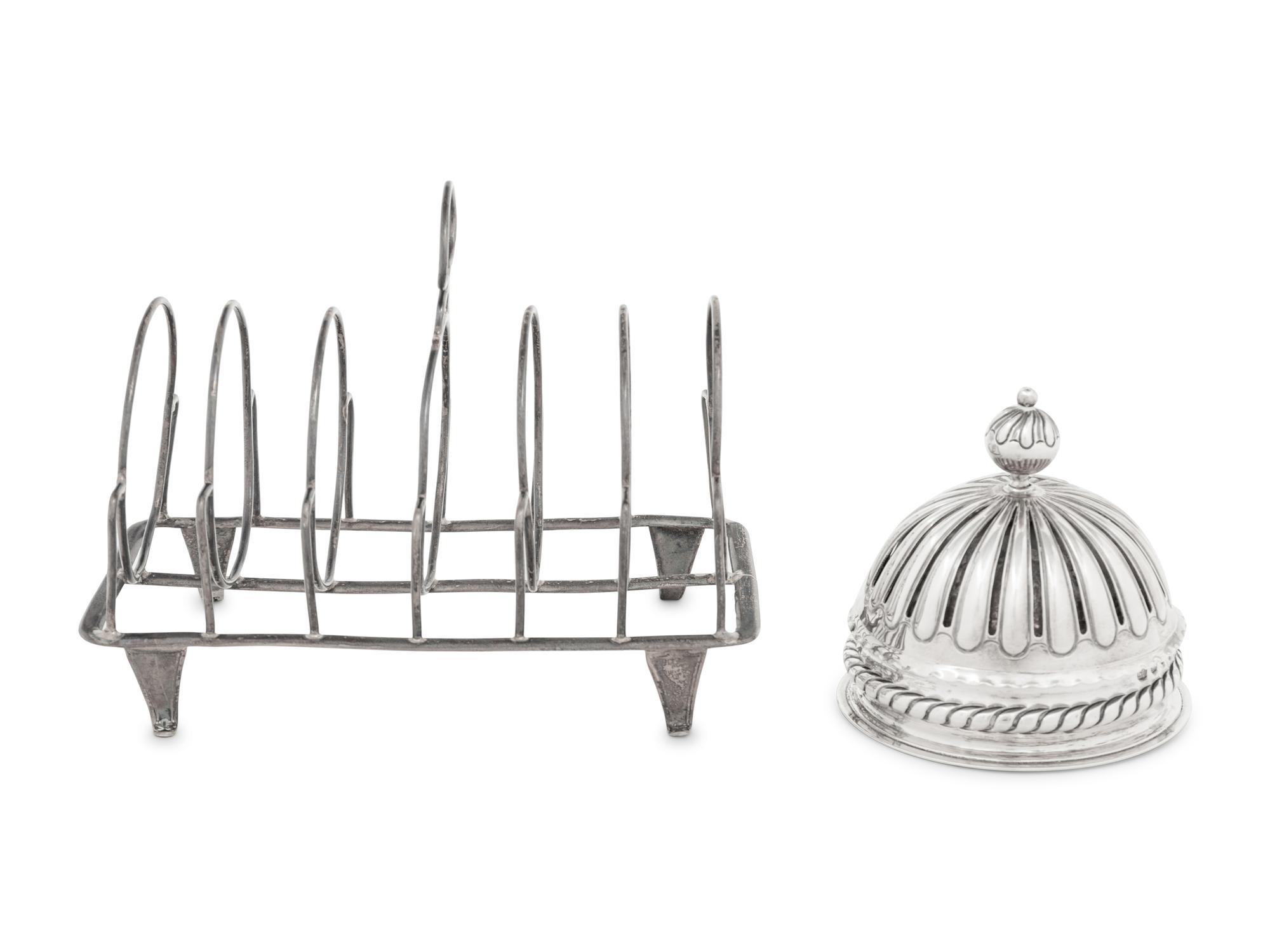 An English Silver Dinner Bell and Toast Rack