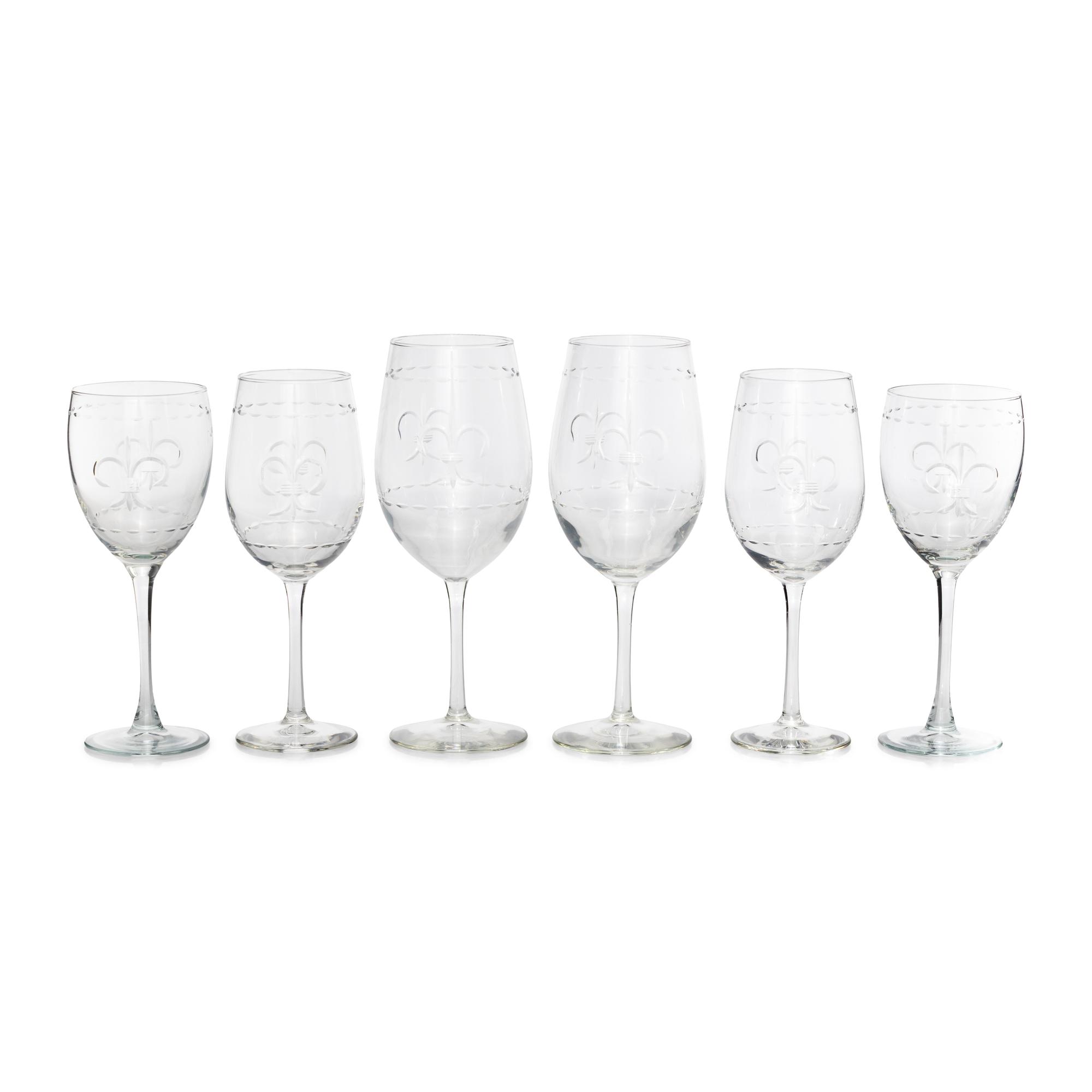 A Set of Fleur-de-Lis Etched Glass Stemware