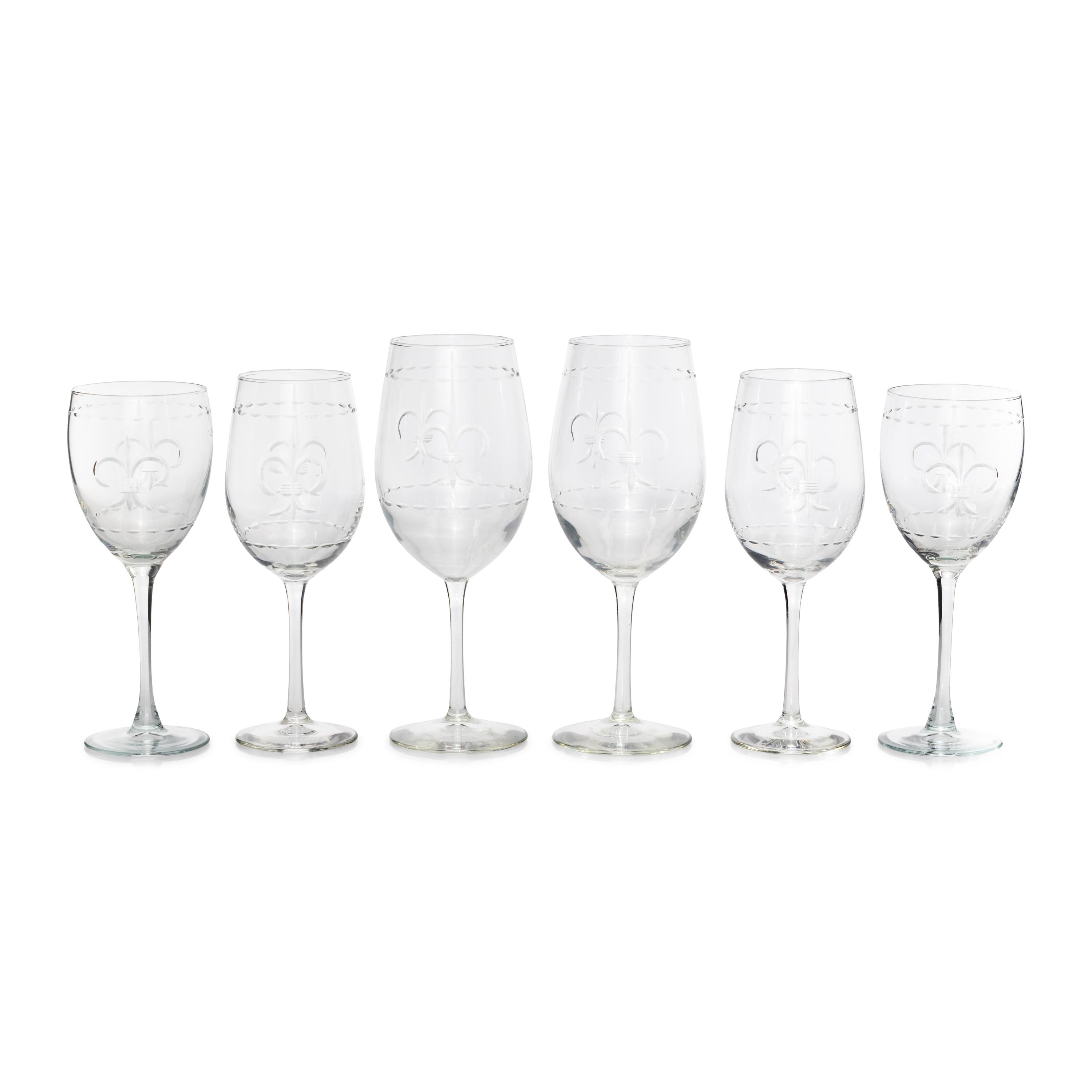 A Set of Fleur-de-Lis Etched Glass Stemware