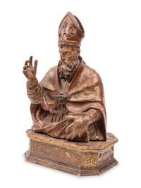 A Continental Painted and Parcel Gilt Bust of a Saint