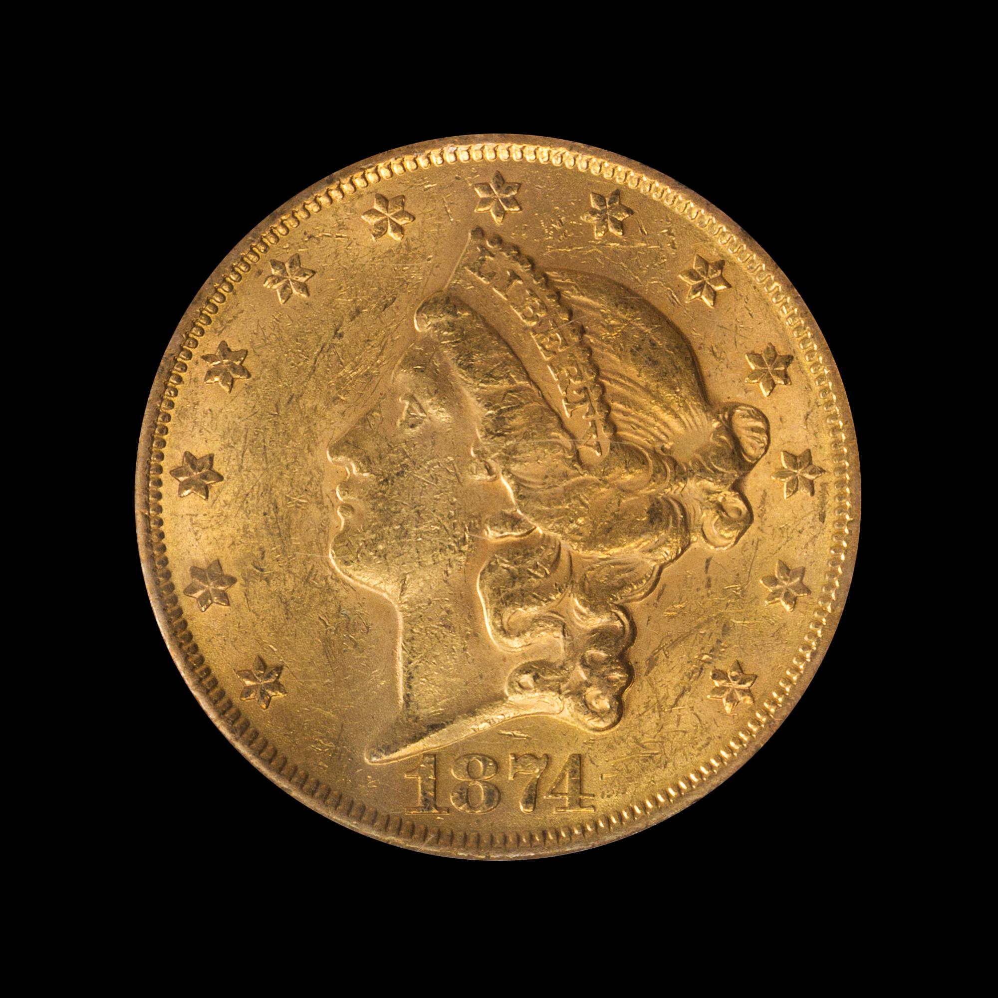 A United States 1874 Liberty Head $20 Gold Coin