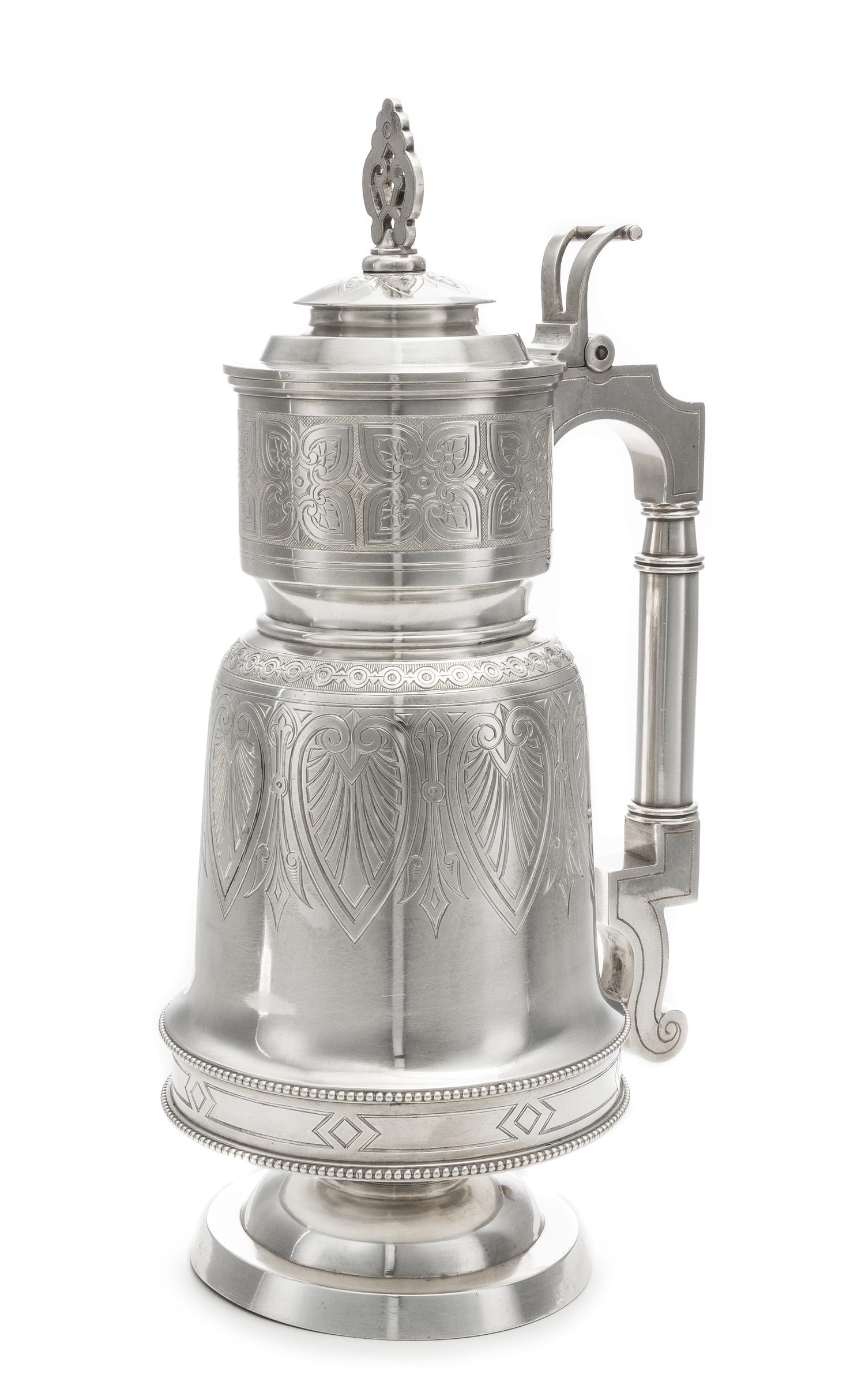 A Large Russian Silver Tankard, Johan Olsonius for Grachev, Assay of Aleksandr Frans Van Der Vliet, St. Petersburg, 1888, the hipped ba