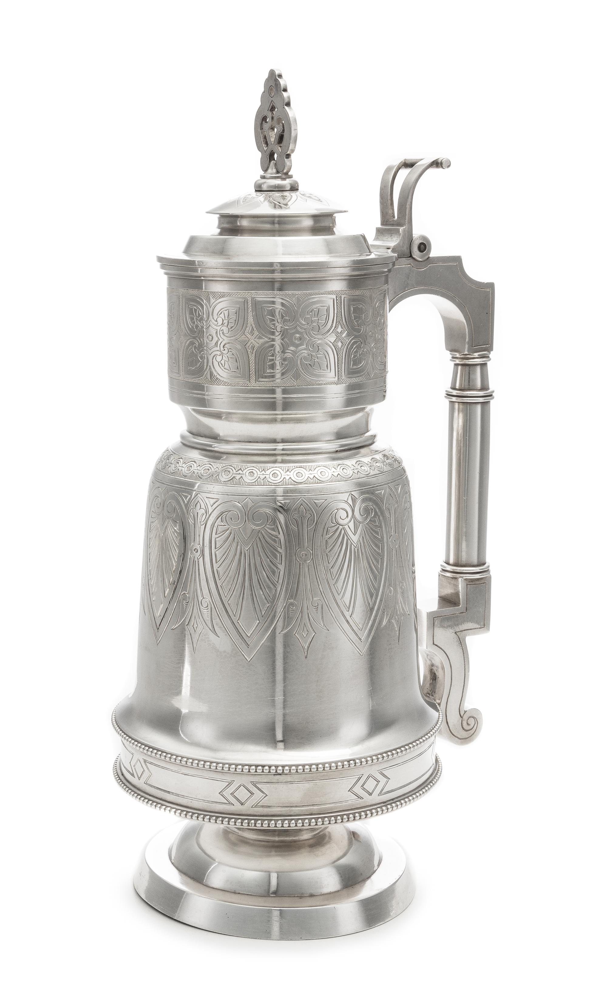 A Large Russian Silver Tankard, Johan Olsonius for Grachev, Assay of Aleksandr Frans Van Der Vliet, St. Petersburg, 1888, the hipped ba