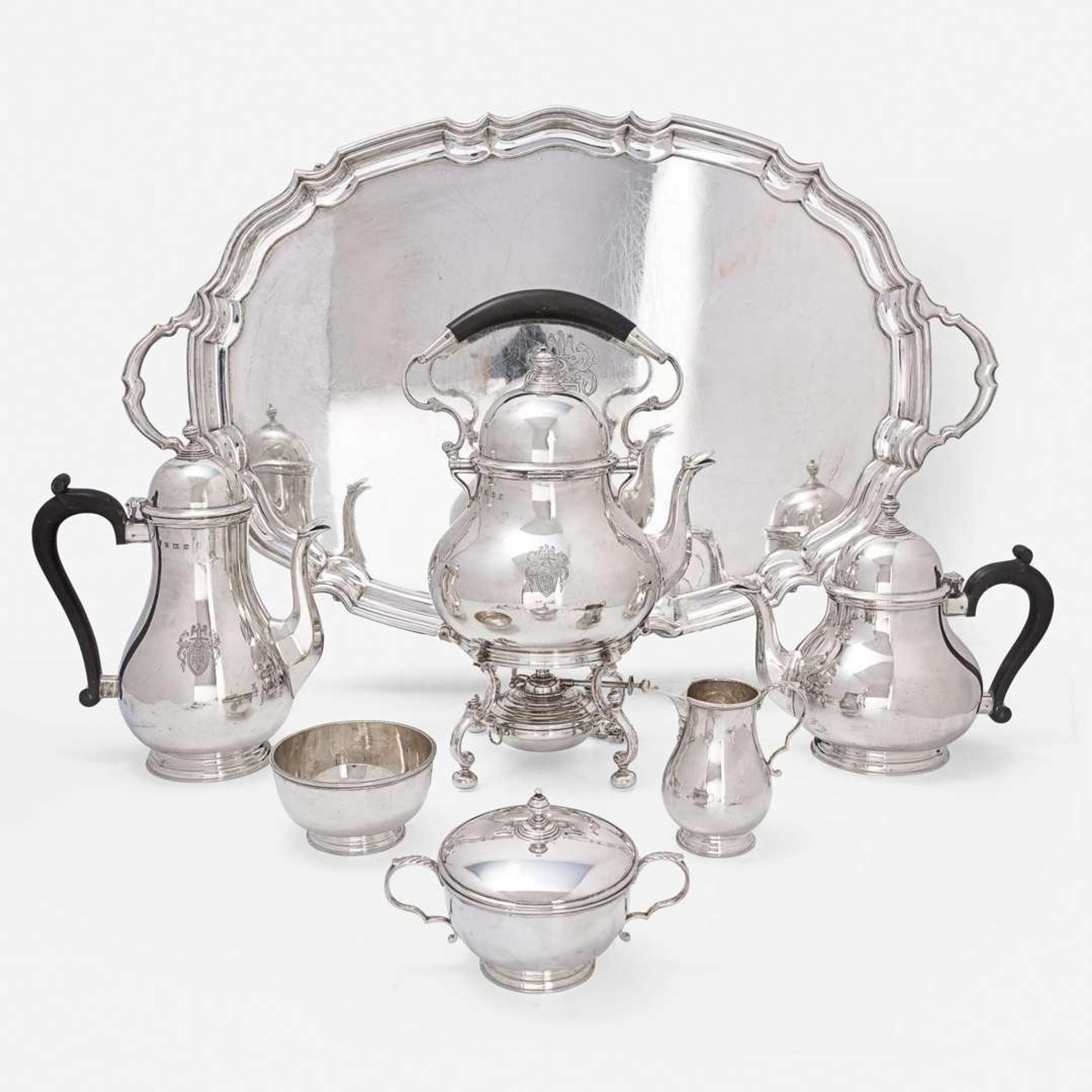 A Modern Six-Piece Sterling Silver Coffee and Tea Service with Tray Ellis & Co, Birmingham, 1954