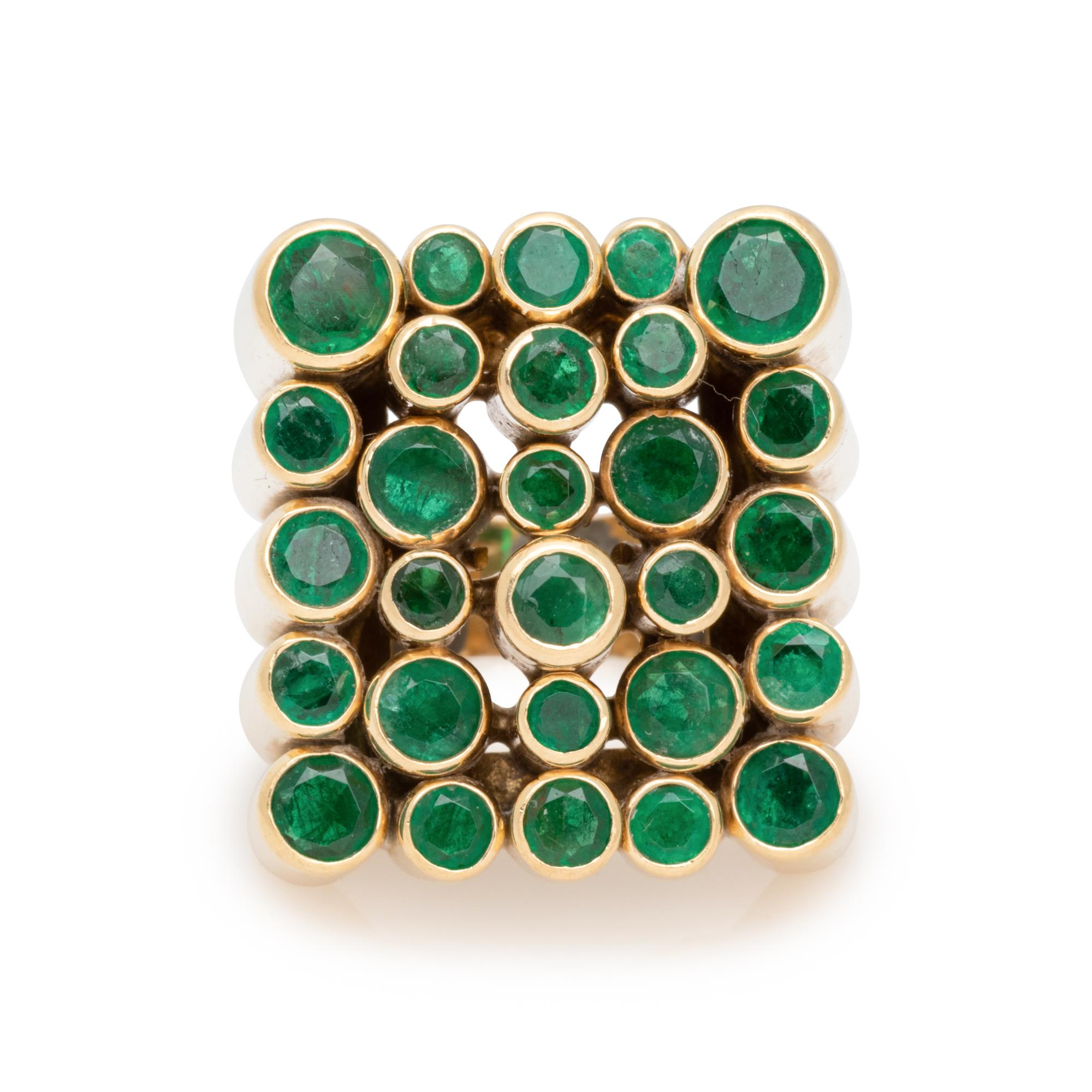 MODERNIST, YELLOW GOLD AND SYNTHETIC EMERALD RING