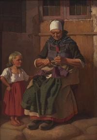 Grandmother Knitting for Granddaughter , 1847