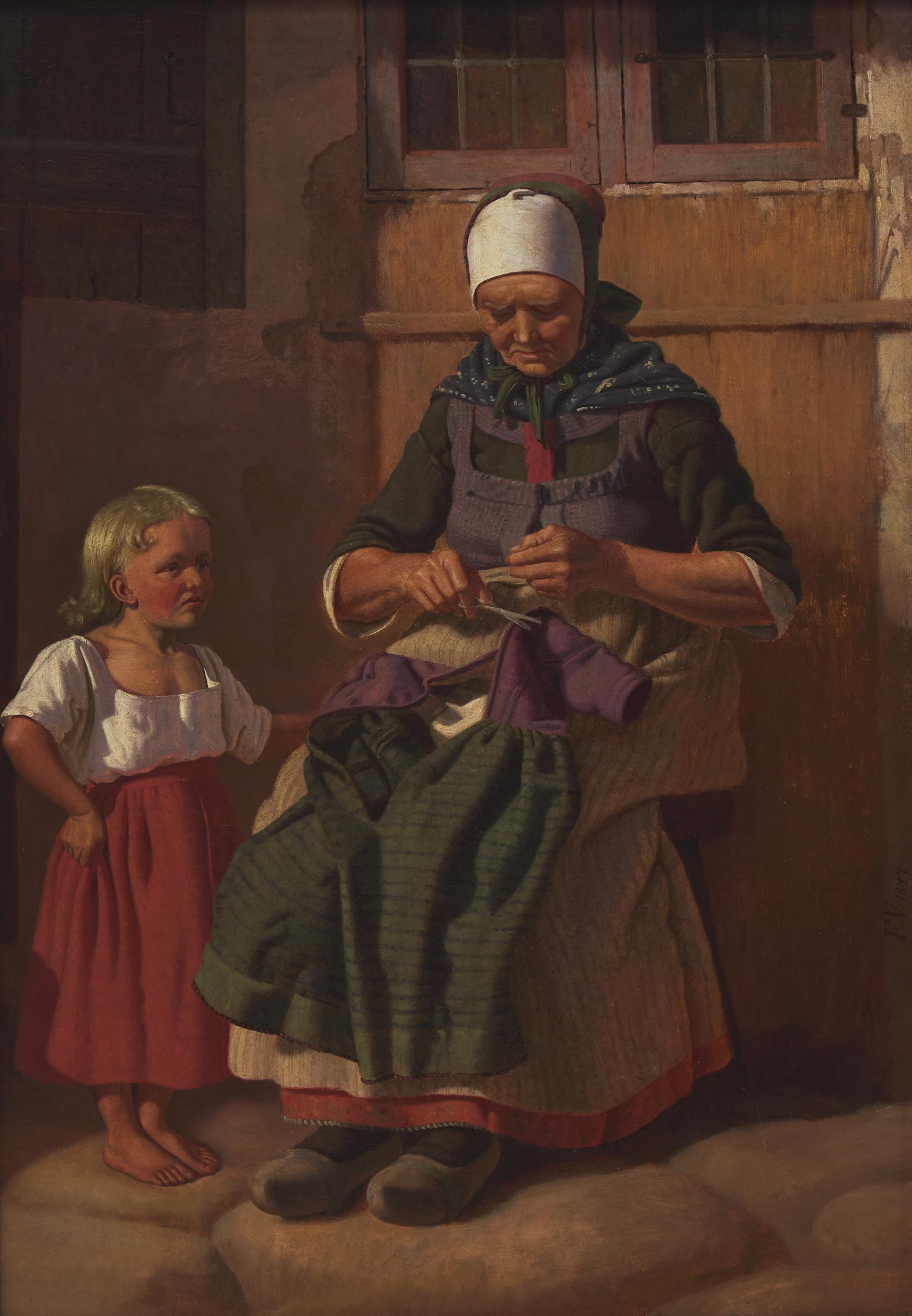 Grandmother Knitting for Granddaughter , 1847