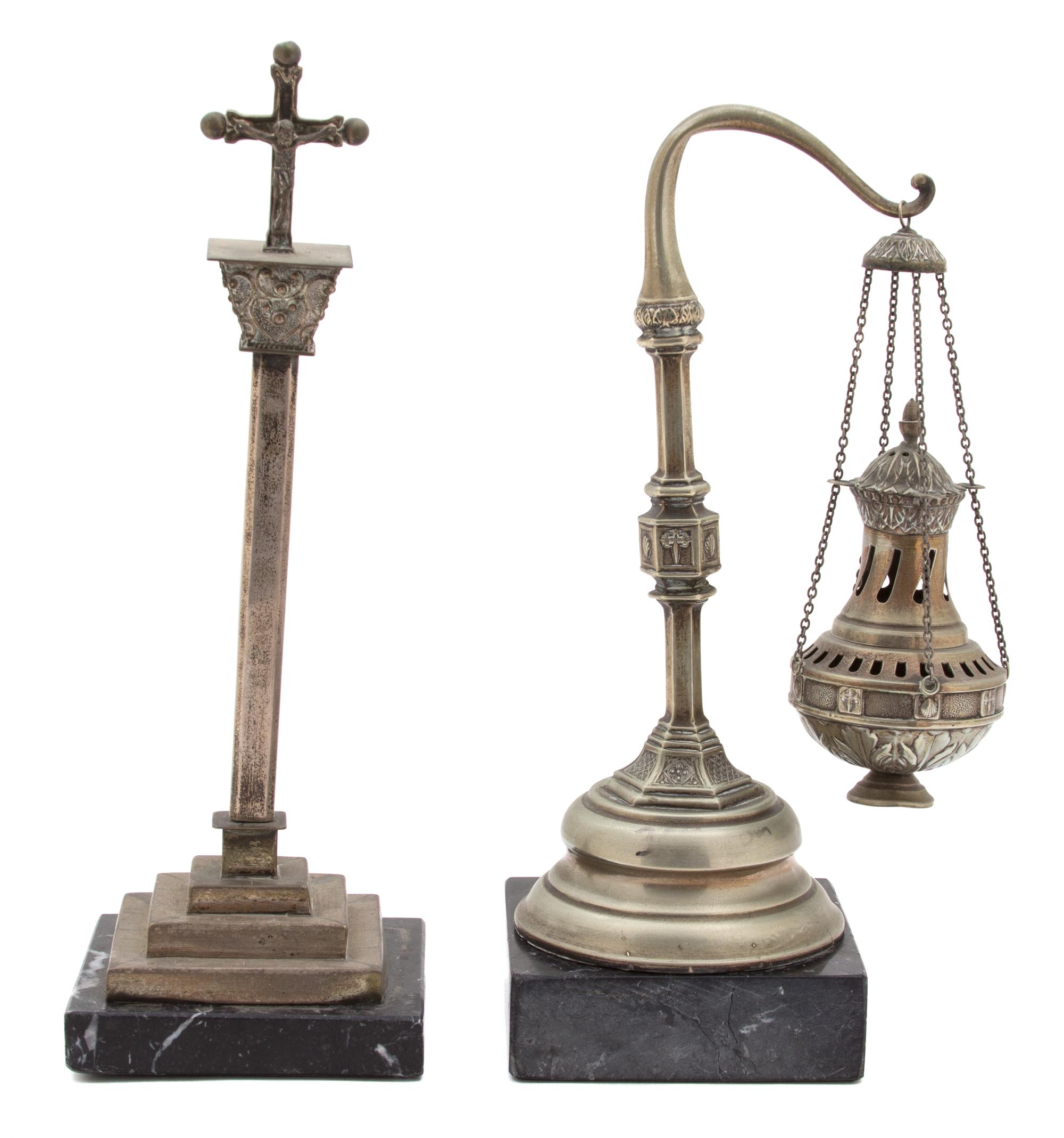 Four Silvered Metal Artifacts Height of tallest 11 1/2 inches. — 20TH CENTURY