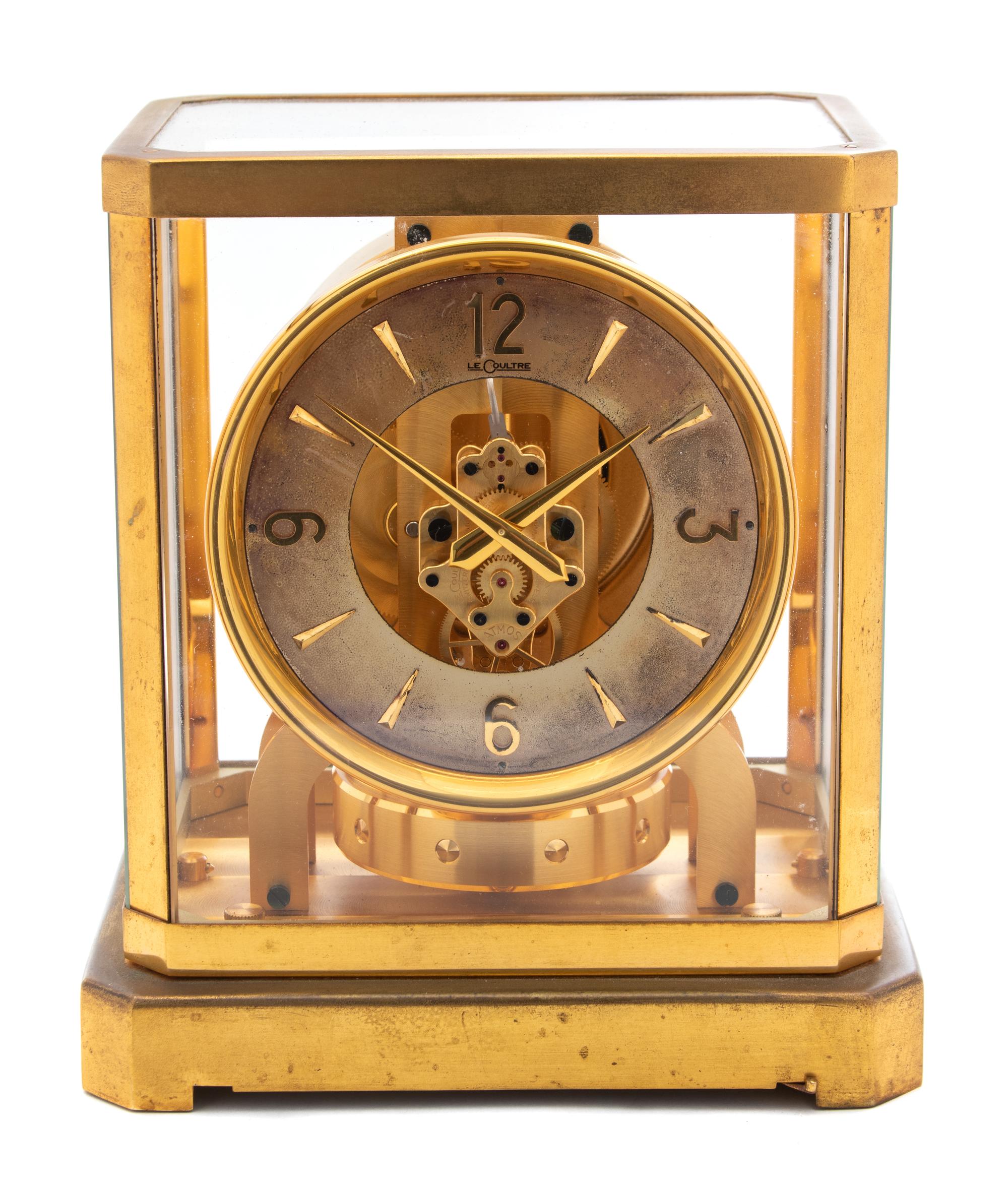 A Vintage LeCoultre Brass Cased Glass "Atmos" Clock Height 9 1/4 inches. — SWISS, EARLY 1950s