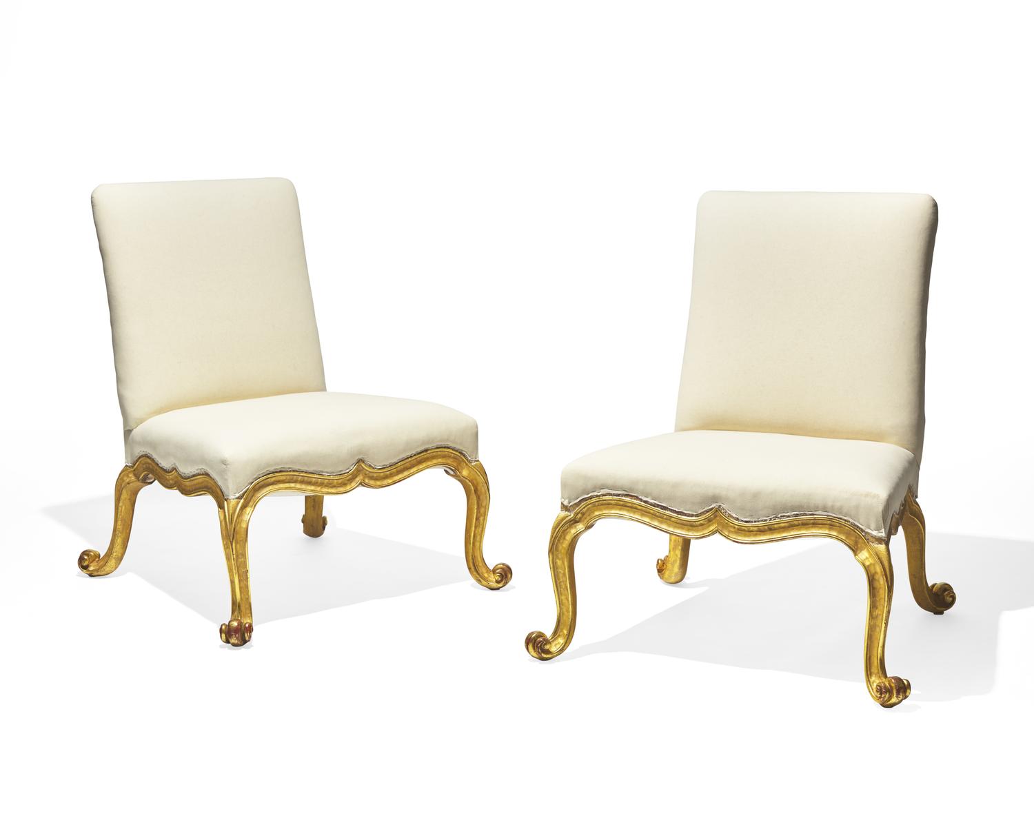 A pair of Rose Tarlow "Kent" giltwood slipper chairs, contemporary