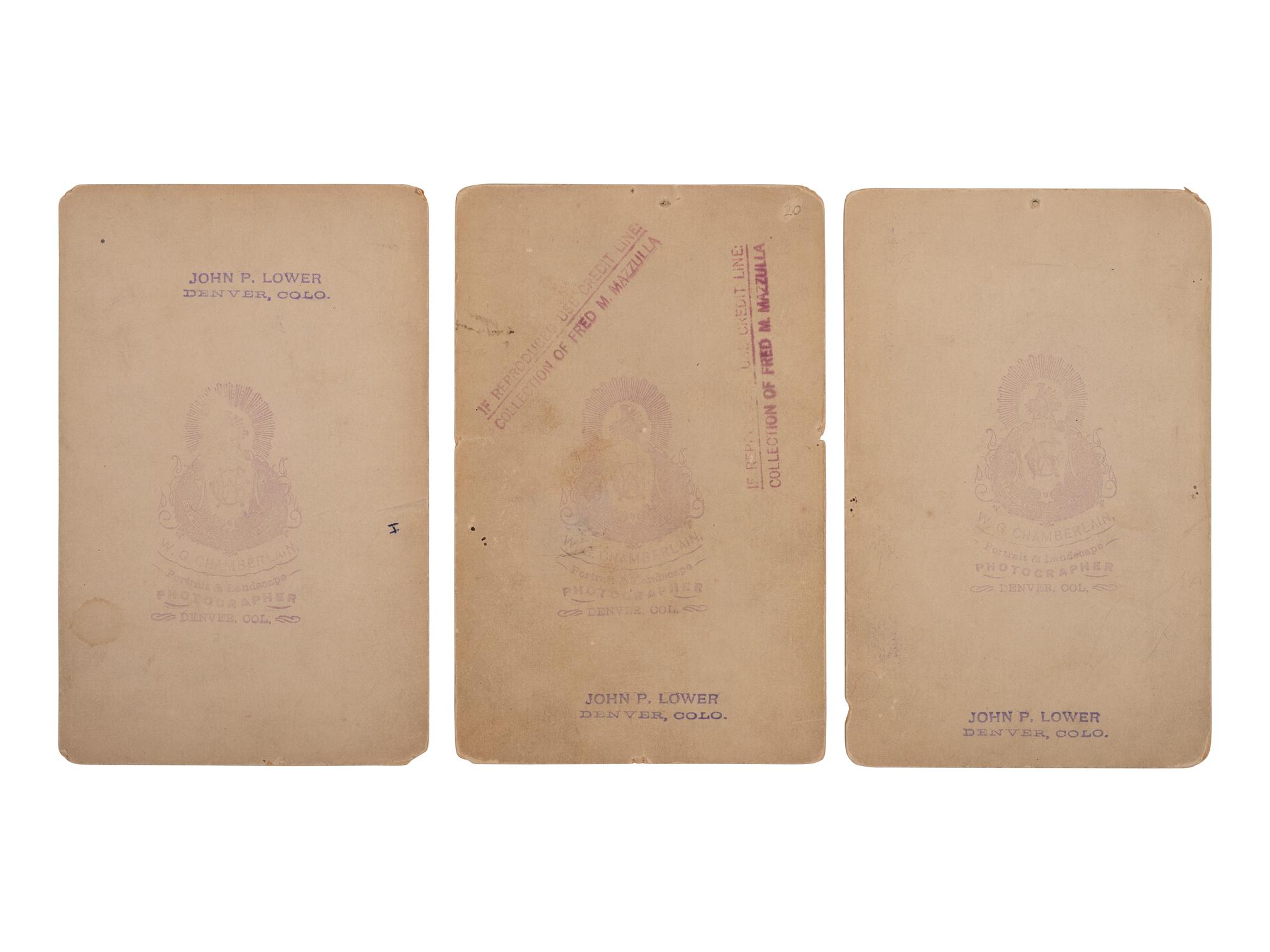 [INDIAN WARS]. 3 cabinet cards of Ute Chiefs involved with the Battle of Milk Creek, incl. Chiefs Canavish (Johnson), Quinkent (Douglass), and Colorow. Denver, CO: W.G. Chamberlain, ca 1870s.