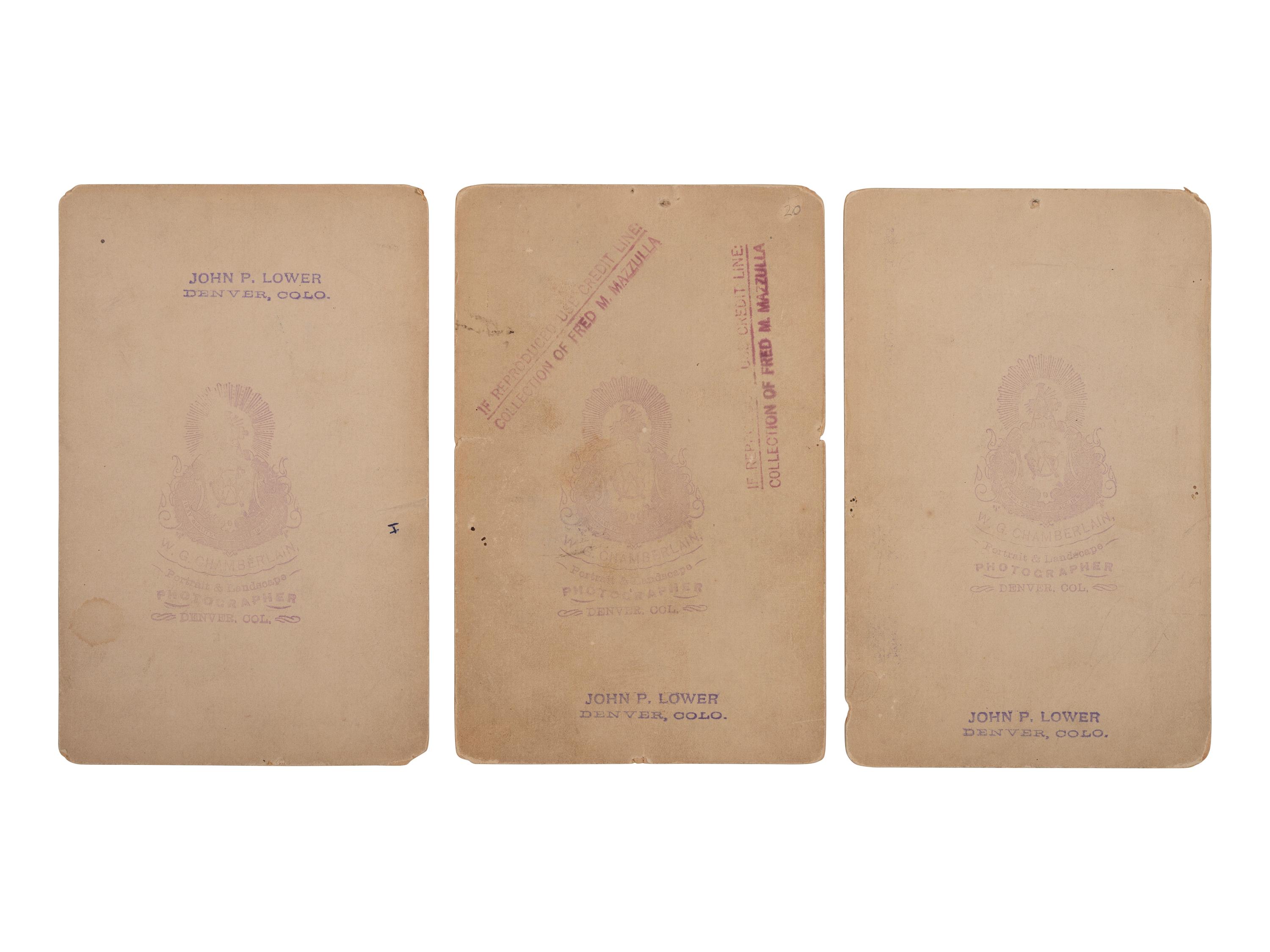 [INDIAN WARS]. 3 cabinet cards of Ute Chiefs involved with the Battle of Milk Creek, incl. Chiefs Canavish (Johnson), Quinkent (Douglass), and Colorow. Denver, CO: W.G. Chamberlain, ca 1870s.