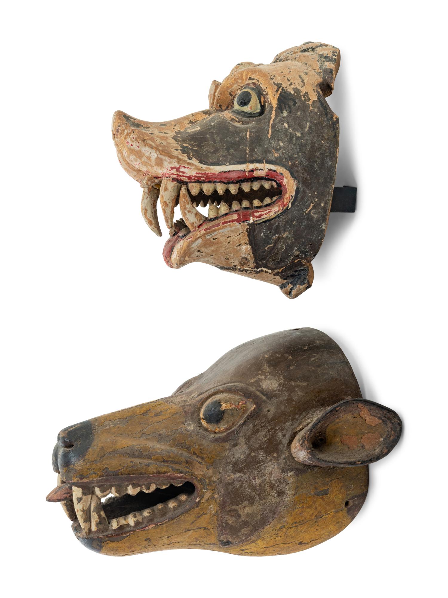 Two Mexican Carved and Polychromed Wood Zoomorphic Masks