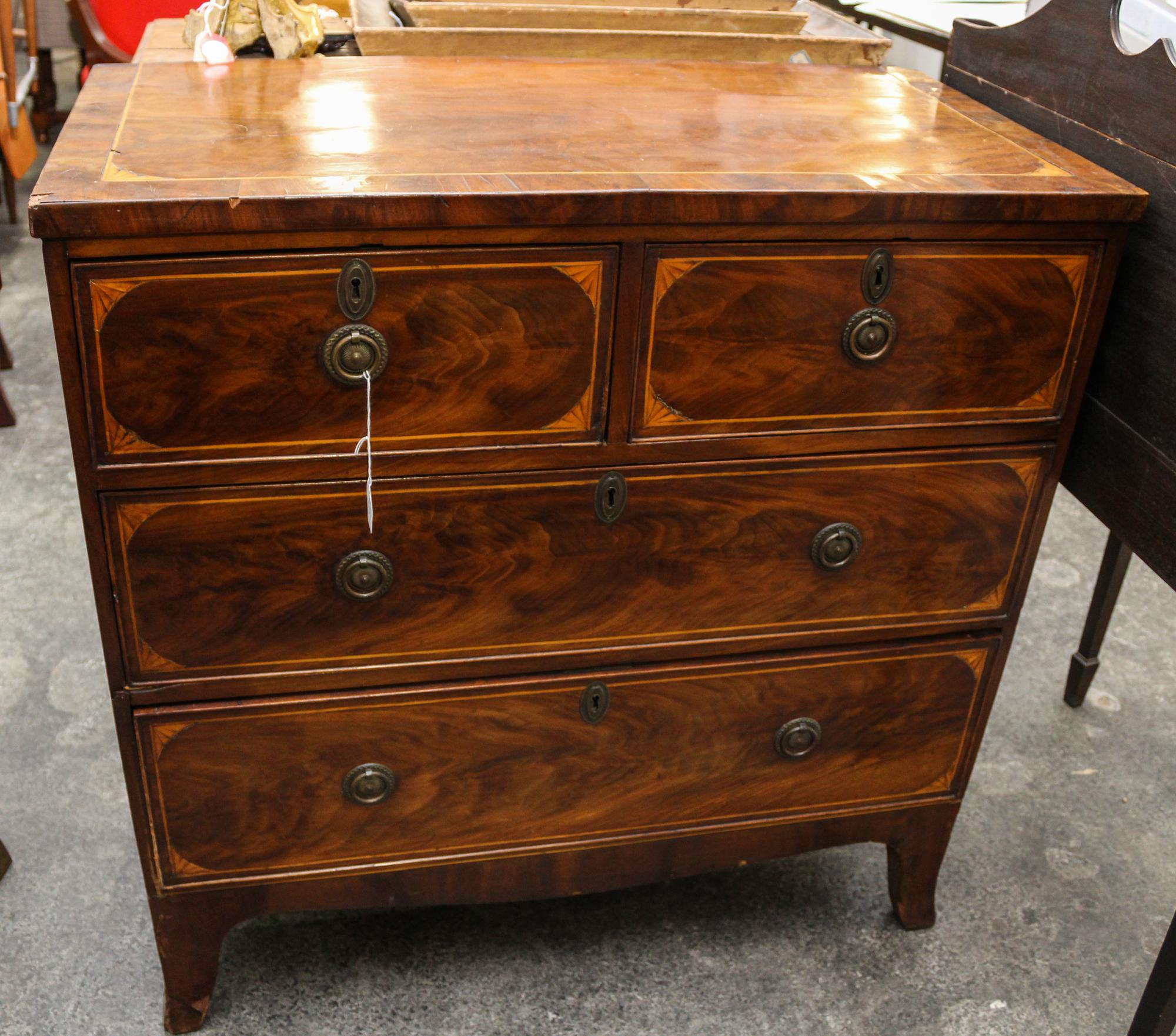 A Georgian Style Mahogany Chest of Drawers Height 36 x width 36 x depth 18 1/4 inches. — 19TH CENTURY