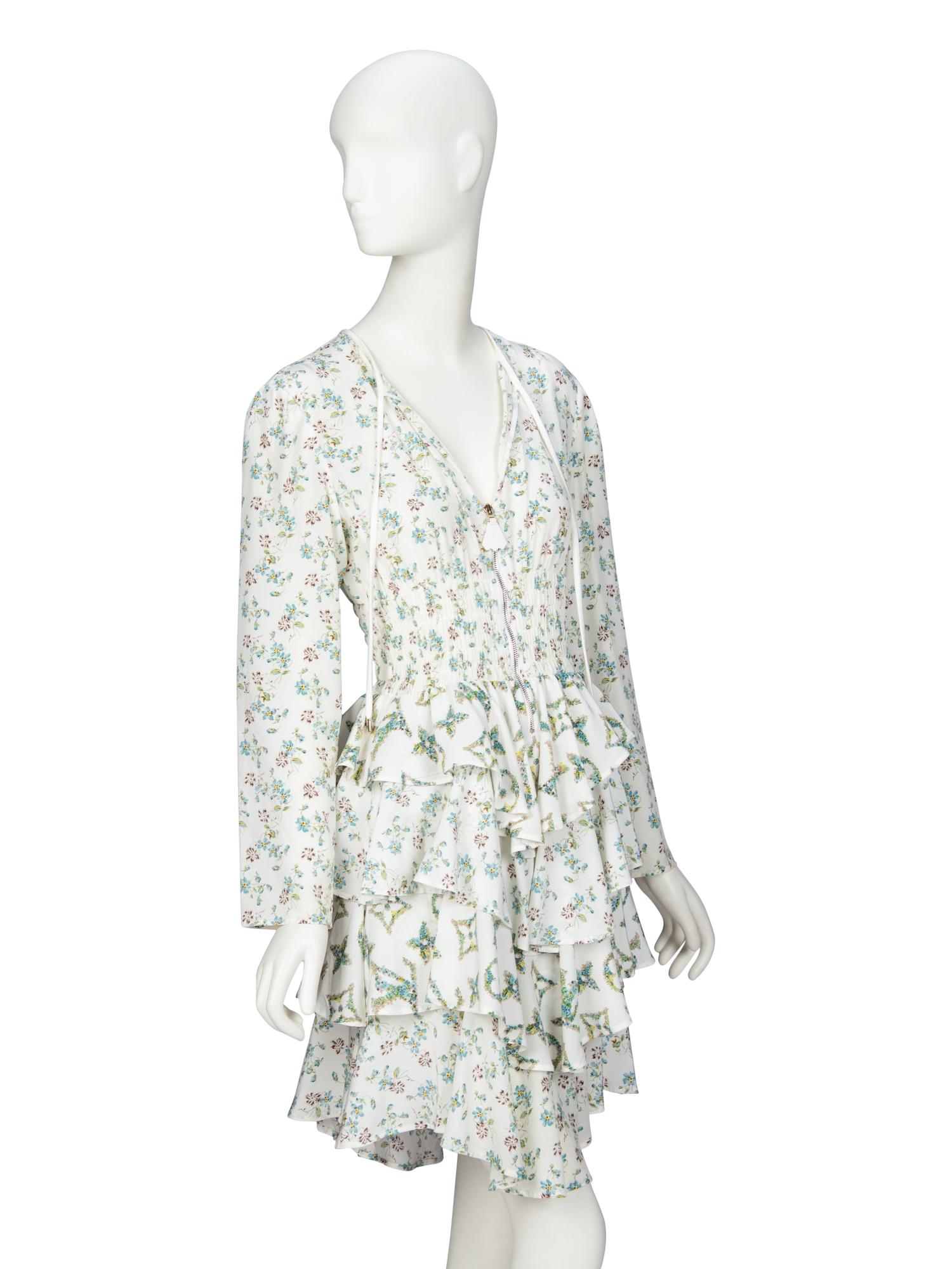 LOUIS VUITTON, FLORAL SILK RUFFLE DRESS