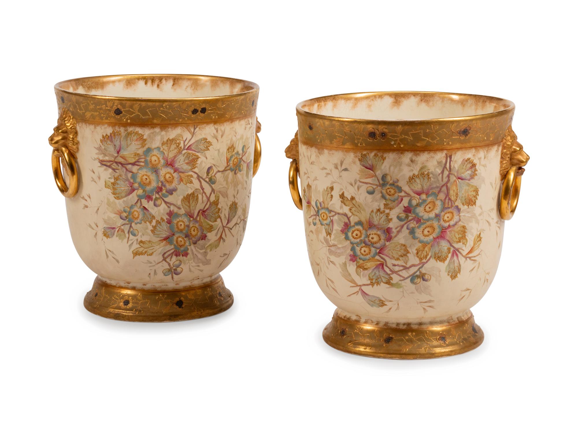 A Large Pair of Royal Bonn Porcelain Cache Pots