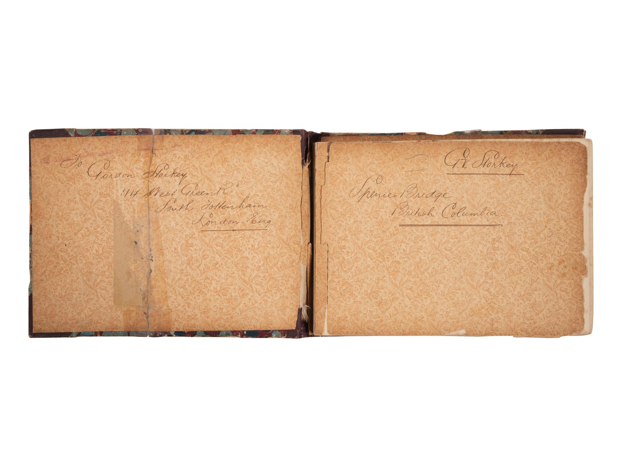 [NATIVE AMERICAN] -- [GOLD RUSH]. An album of watercolor drawings by prospector George V. Storkey (ca 1867-1942) depicting British Columbian Indigenous objects, likely related to the Nlaka’pamux, ca late 1890s-early 1900s.
