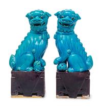 A Pair of Chinese Export Turquoise Glazed Guardian Lions