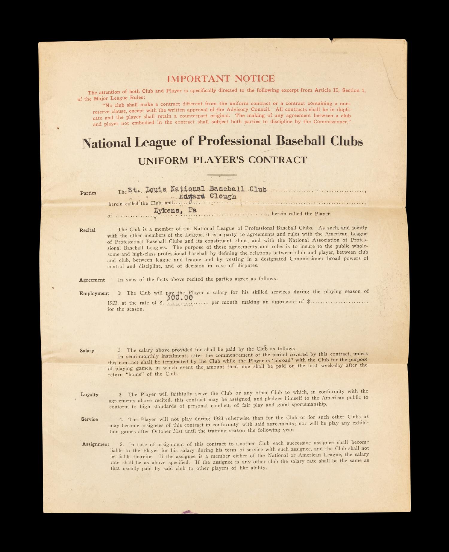 A Group of 15 1920s-30s St. Louis Cardinals Contract Agreements All Signed by Branch Rickey