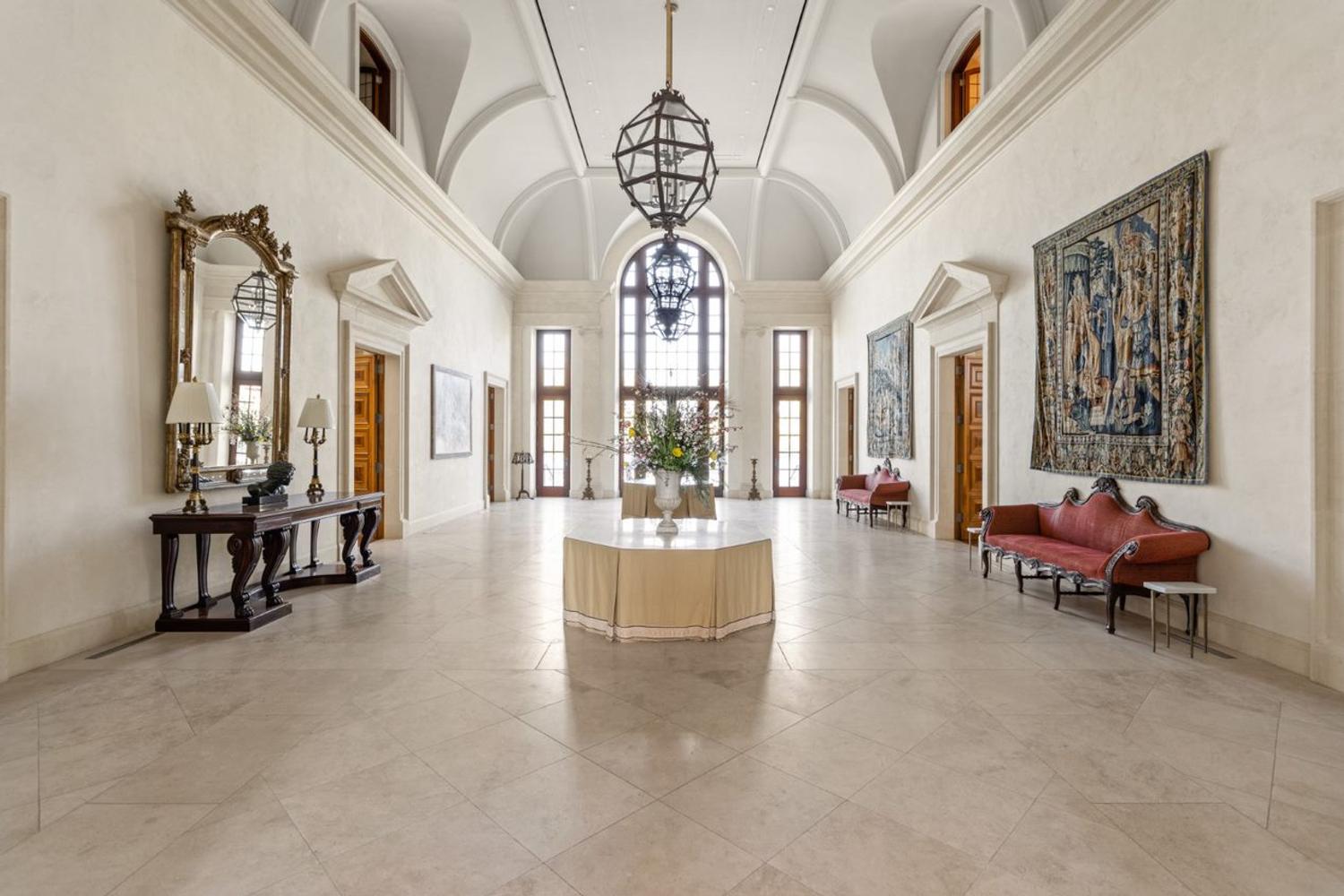 A Contemporary Patinated Metal and Marble-Top Console Table
