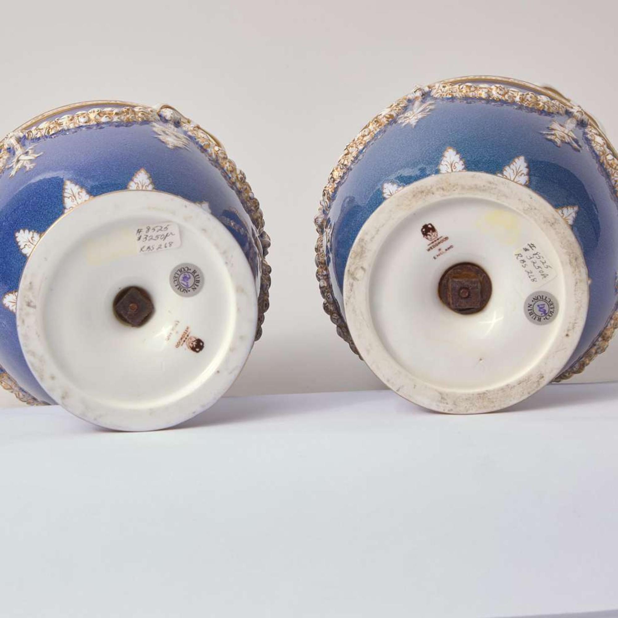 A Pair of Wedgwood Powder Blue Ground Covered Vases UK, circa 1910