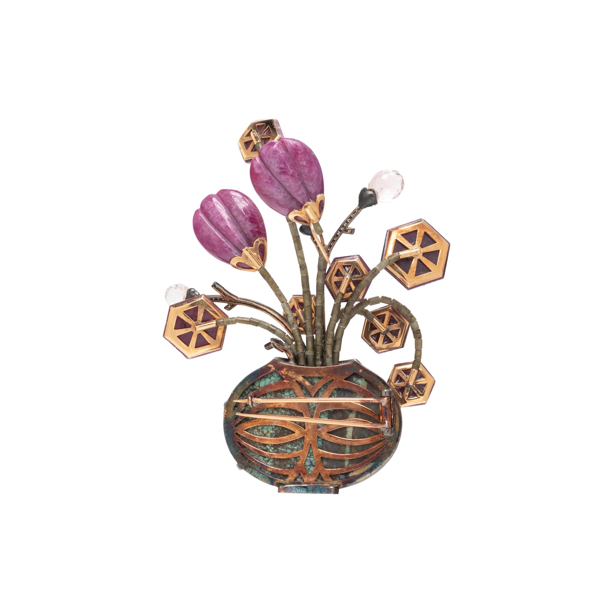 LUZ CAMINO, GOLD, RUBY AND TURQUOISE 'WINTER' BROOCH