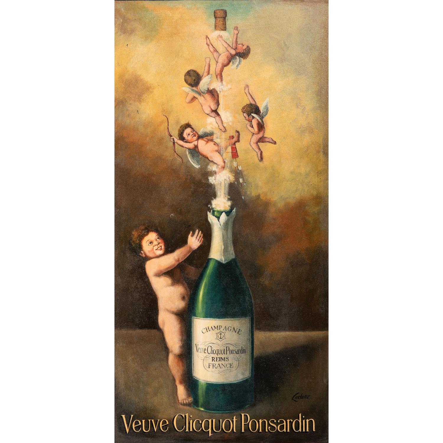 A Veuve Cliquot Champagne Ponsardin Cherubs and St. Valentine Painted Liquor Advertisement