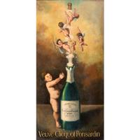 A Veuve Cliquot Champagne Ponsardin Cherubs and St. Valentine Painted Liquor Advertisement