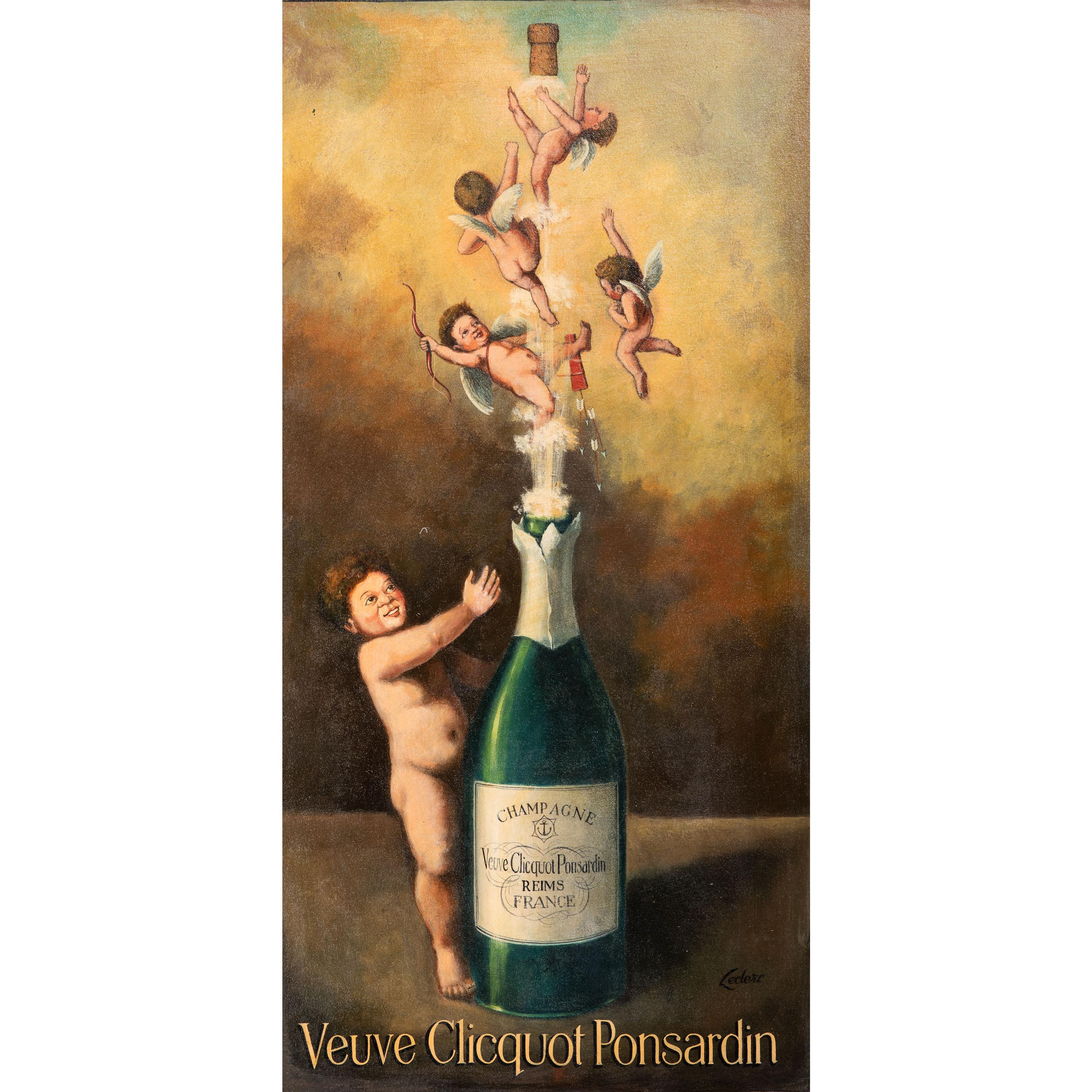 A Veuve Cliquot Champagne Ponsardin Cherubs and St. Valentine Painted Liquor Advertisement