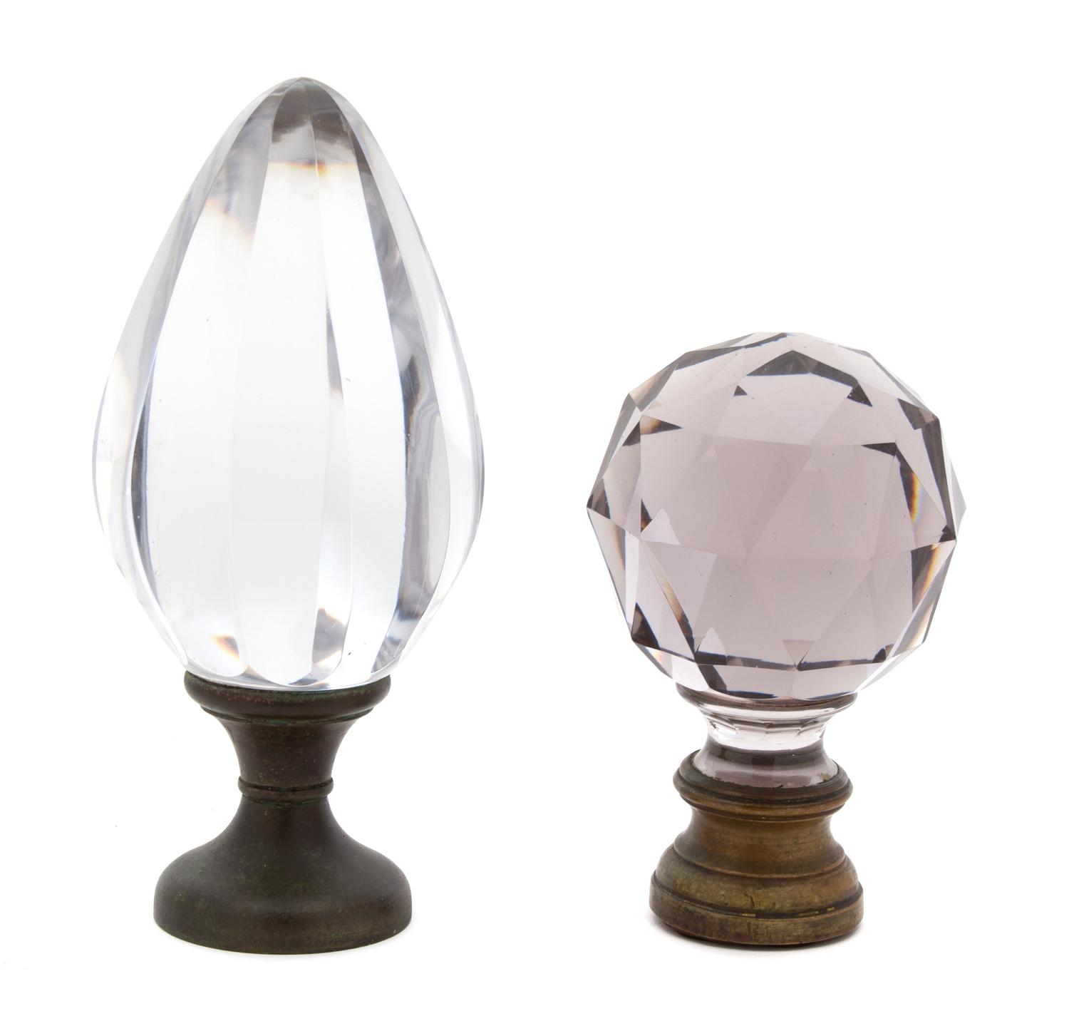 Two Continental Faceted Crystal Boules d'Escalier Height of taller 9 1/4 inches. — 19TH CENTURY
