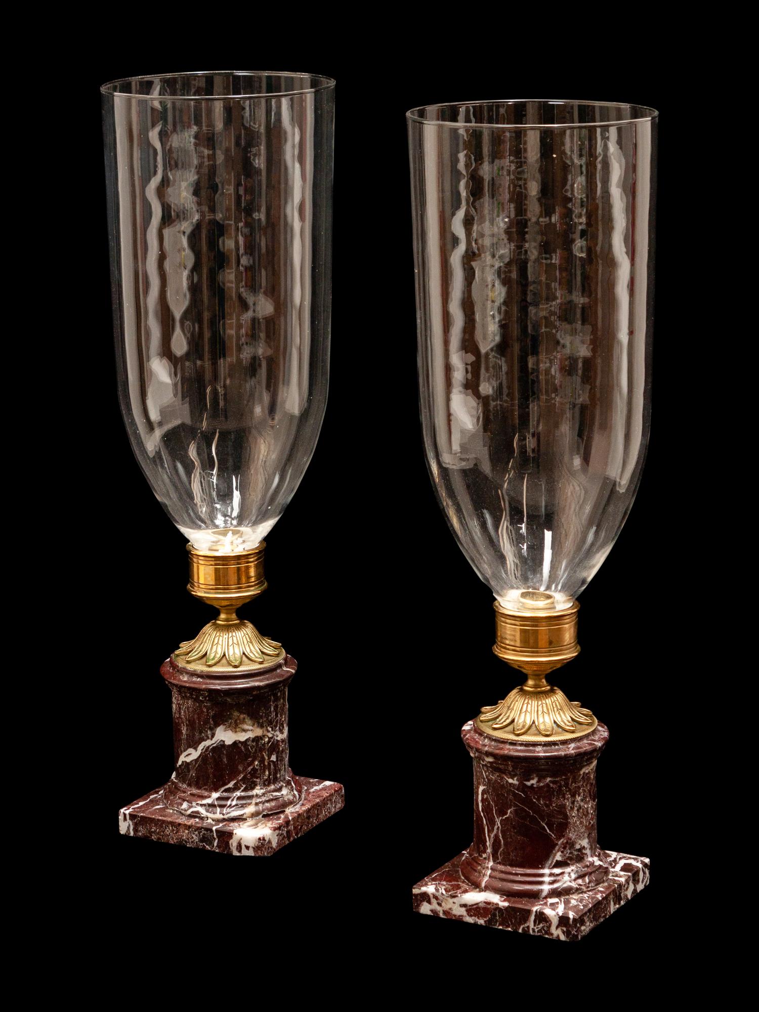 A Pair of French Gilt Metal and Marble Mounted Photophores