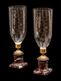 A Pair of French Gilt Metal and Marble Mounted Photophores