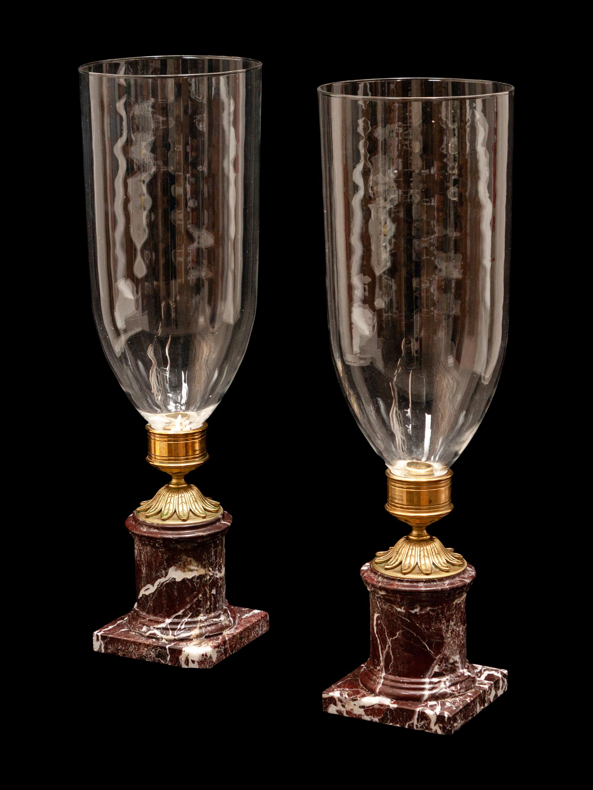 A Pair of French Gilt Metal and Marble Mounted Photophores