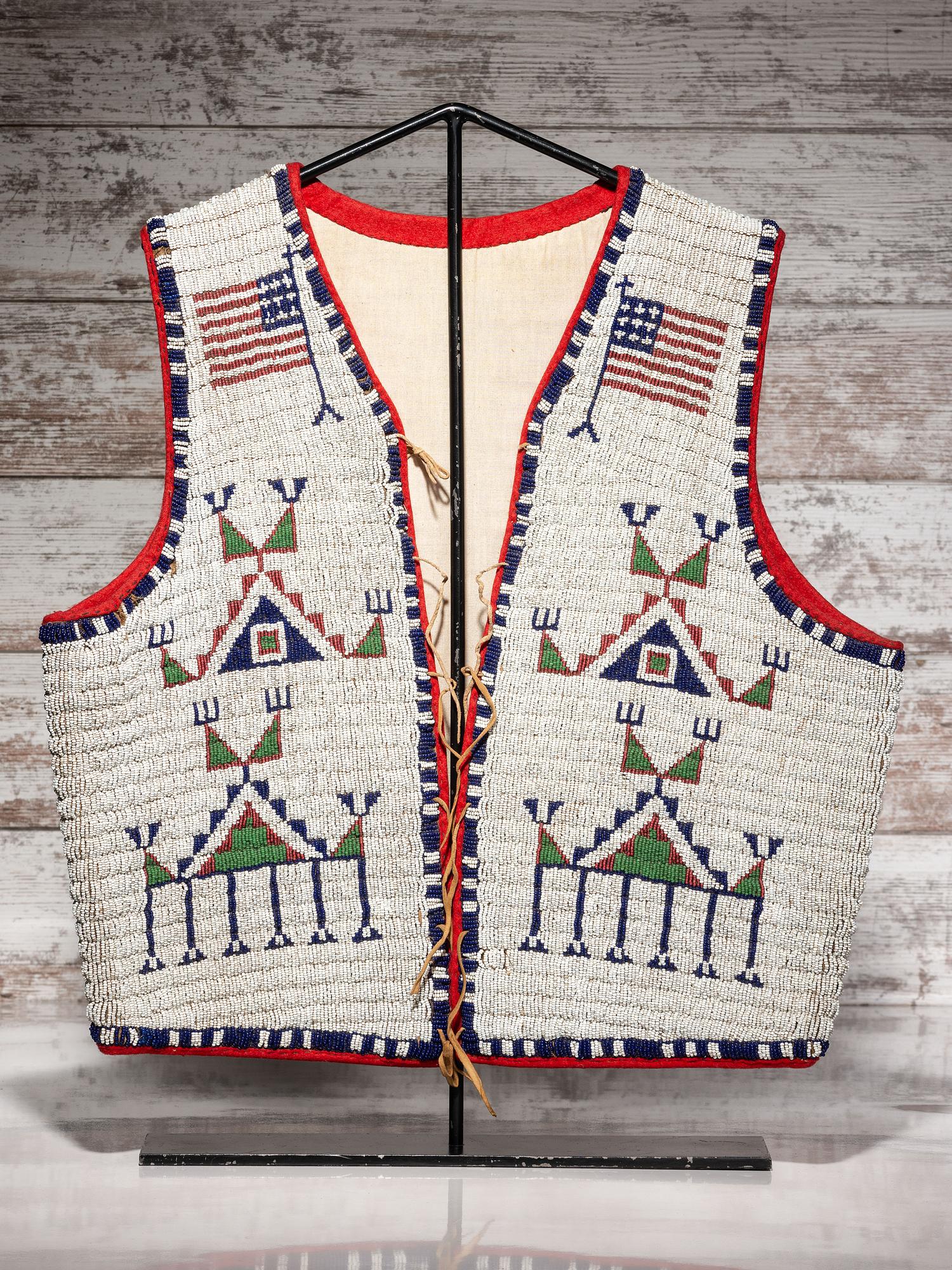Sioux Beaded Hide Vest, with American Flags