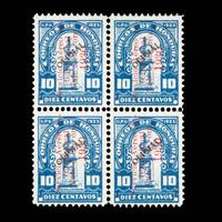 HONDURAS. Airmail. 1930. 5c on 10c. Blue Surcharged in Red (#C33), Block of Four