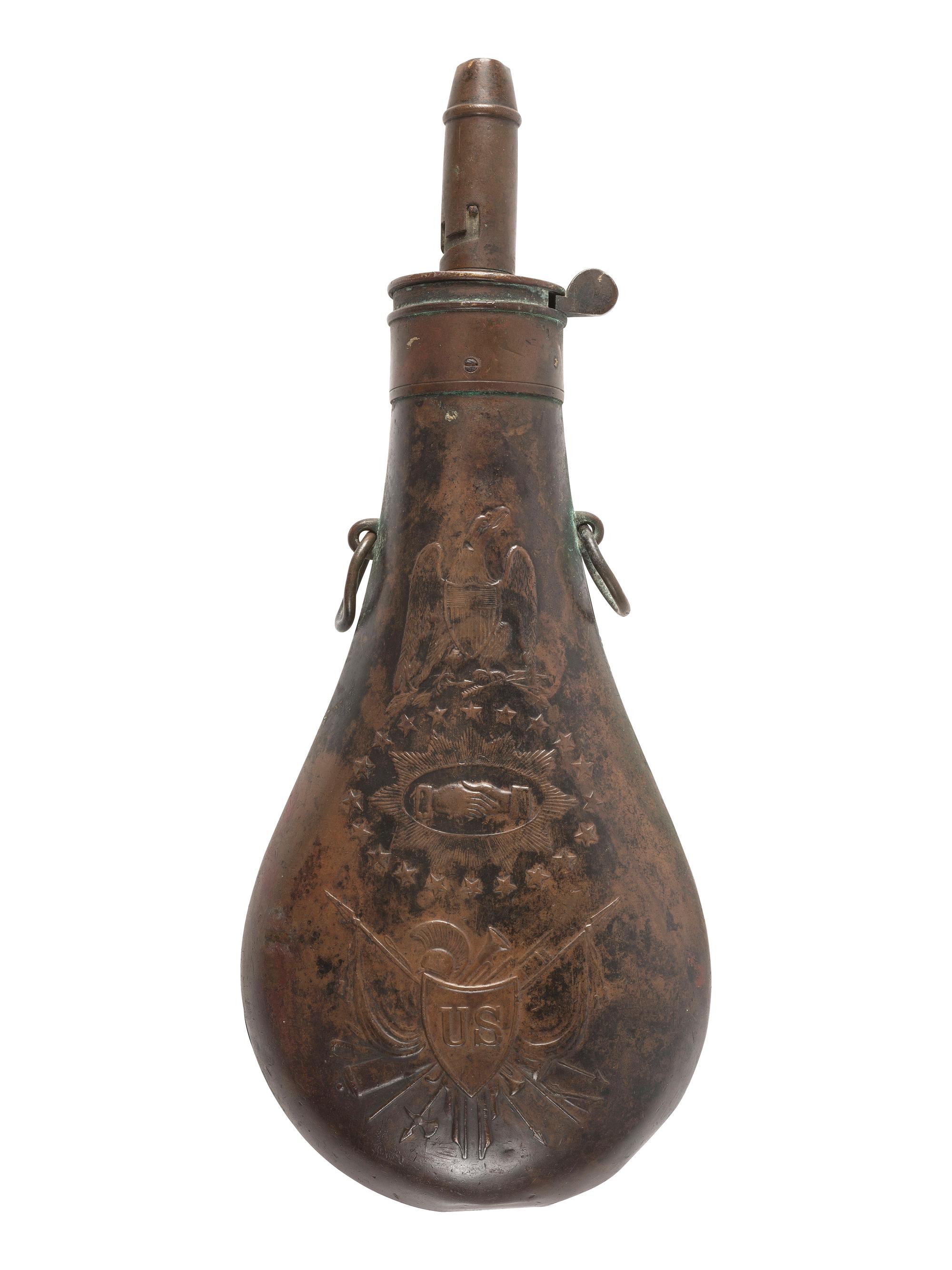 [CIVIL WAR]. Peace flask. Manufactured by Batty, Springfield, MA. 1858.