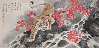 A Chinese Ink and Color Painting on Paper Scroll 27 1/4 x 53 inches (image).