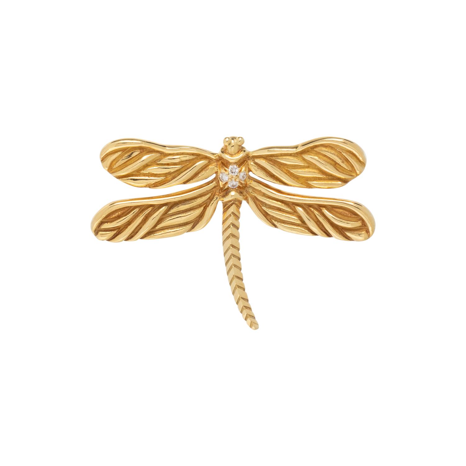 SUNA, YELLOW GOLD AND DIAMOND DRAGONFLY BROOCH
