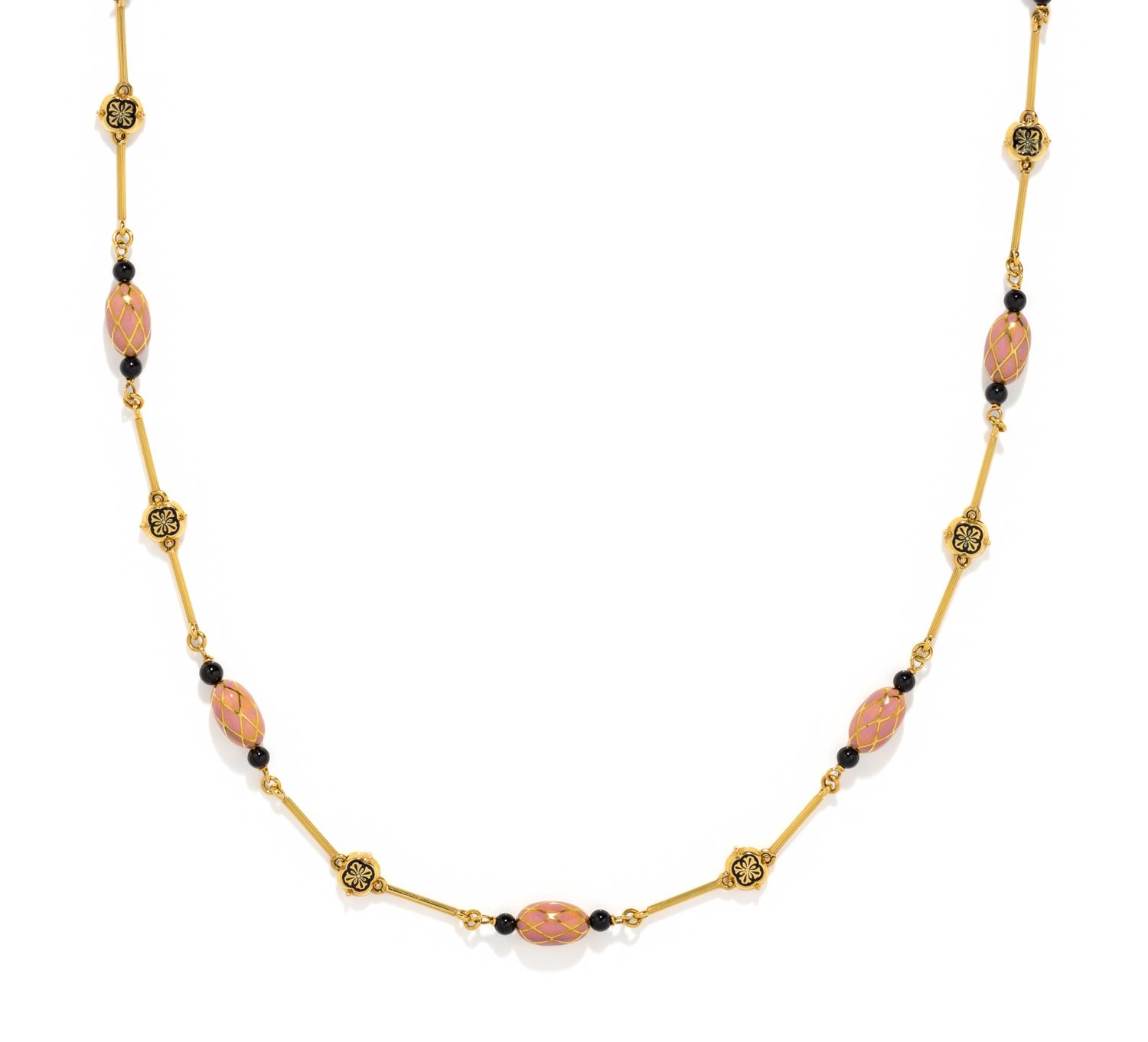 YELLOW GOLD AND ENAMEL LONGCHAIN NECKLACE