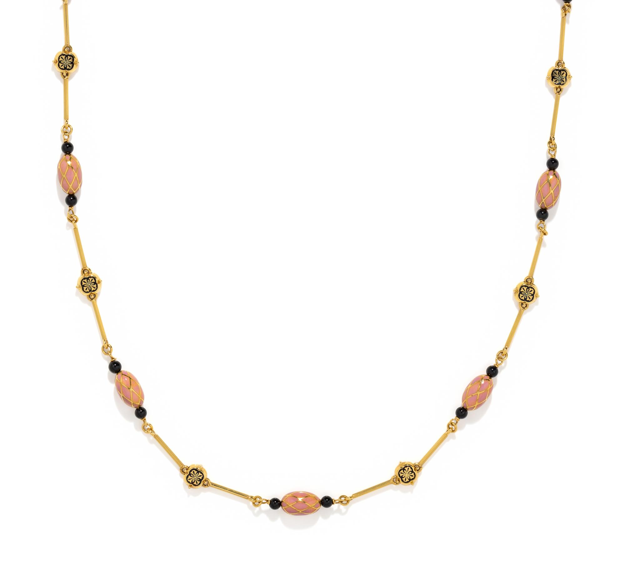 YELLOW GOLD AND ENAMEL LONGCHAIN NECKLACE